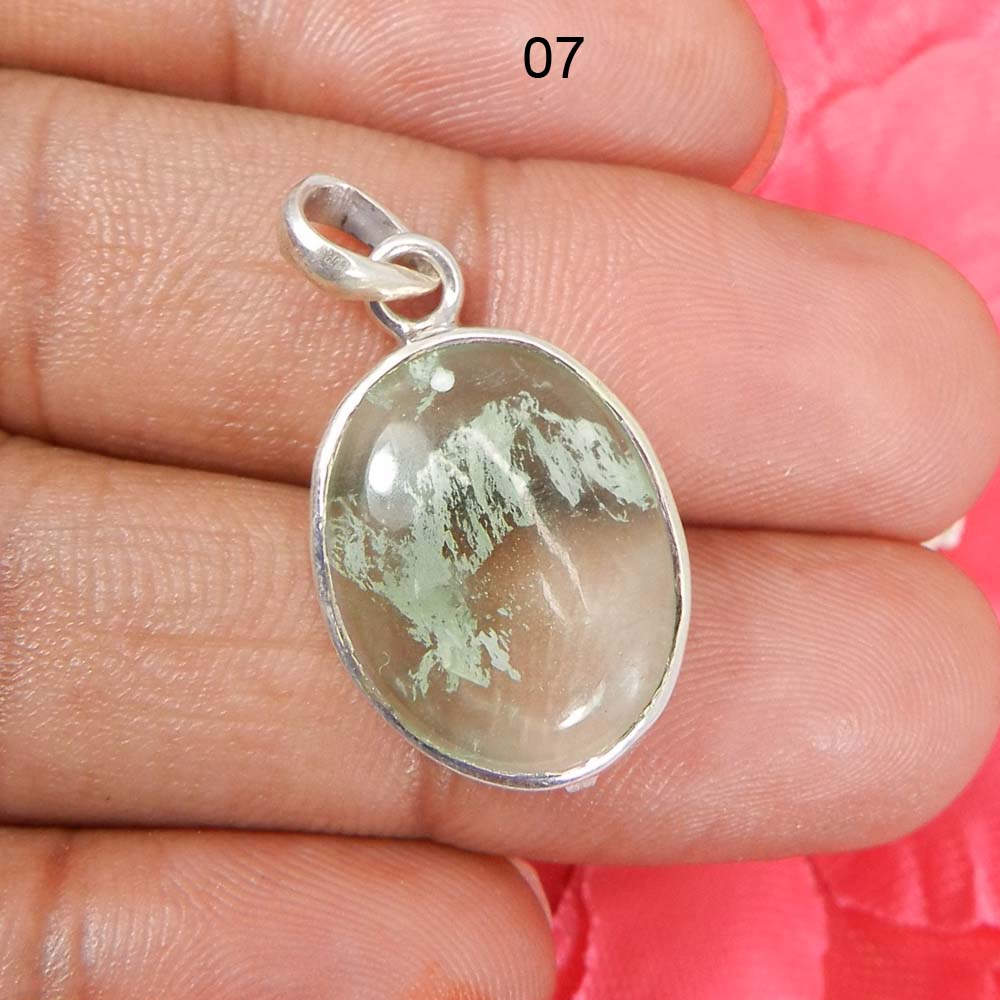 Aqua Crackle Glass 925 Sterling Silver Designer Bezel Set Pendant