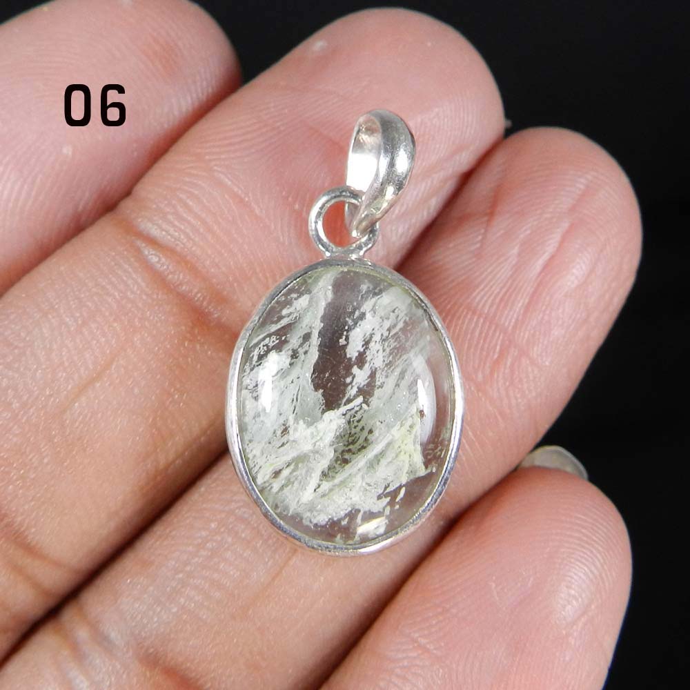 Aqua Crackle Glass 925 Sterling Silver Designer Bezel Set Pendant