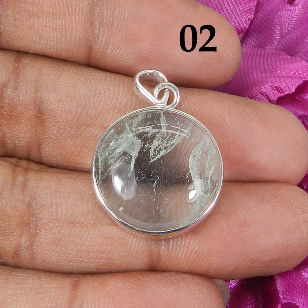 Aqua Crackle Glass 925 Sterling Silver Designer Bezel Set Pendant