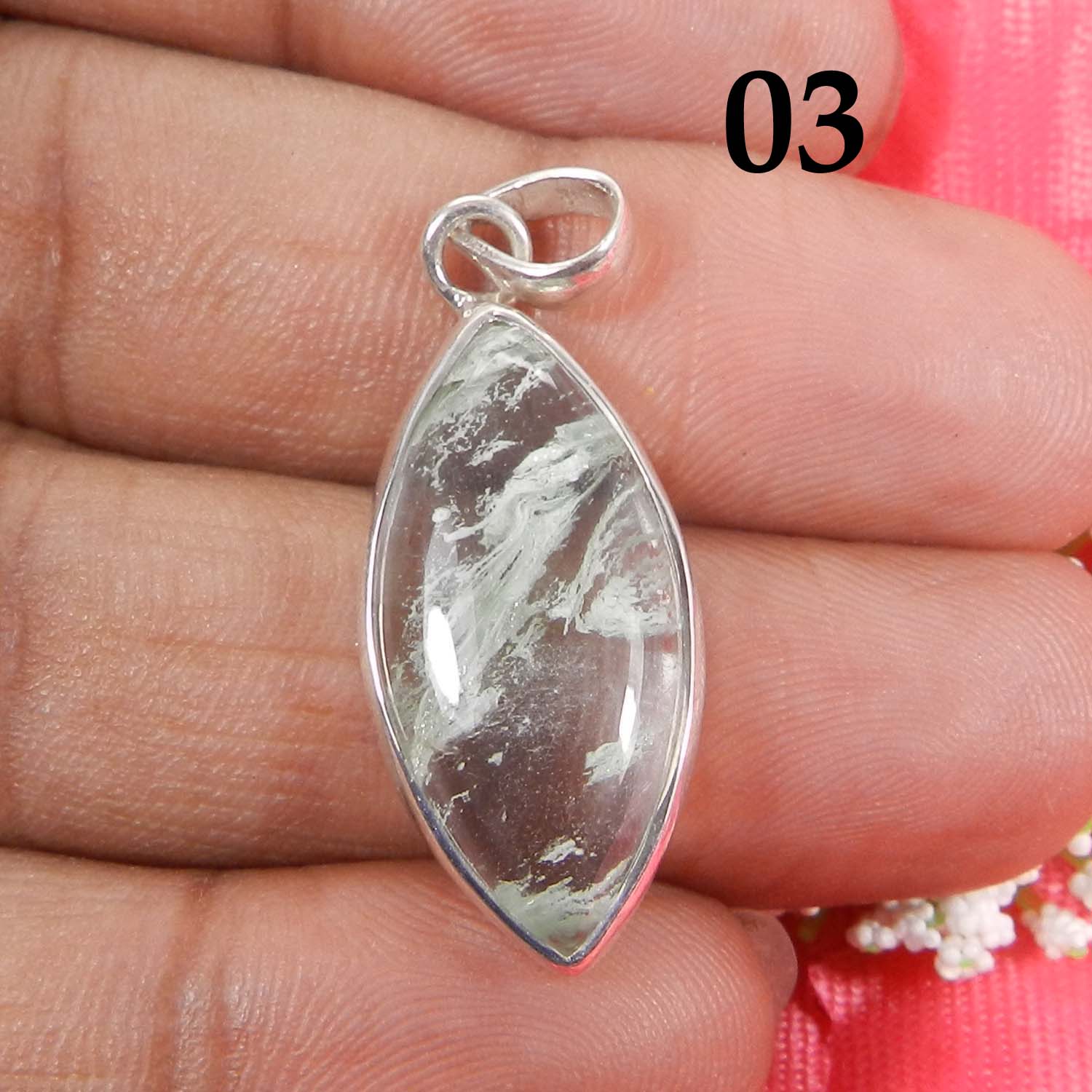 Aqua Crackle Glass 925 Sterling Silver Designer Bezel Set Pendant