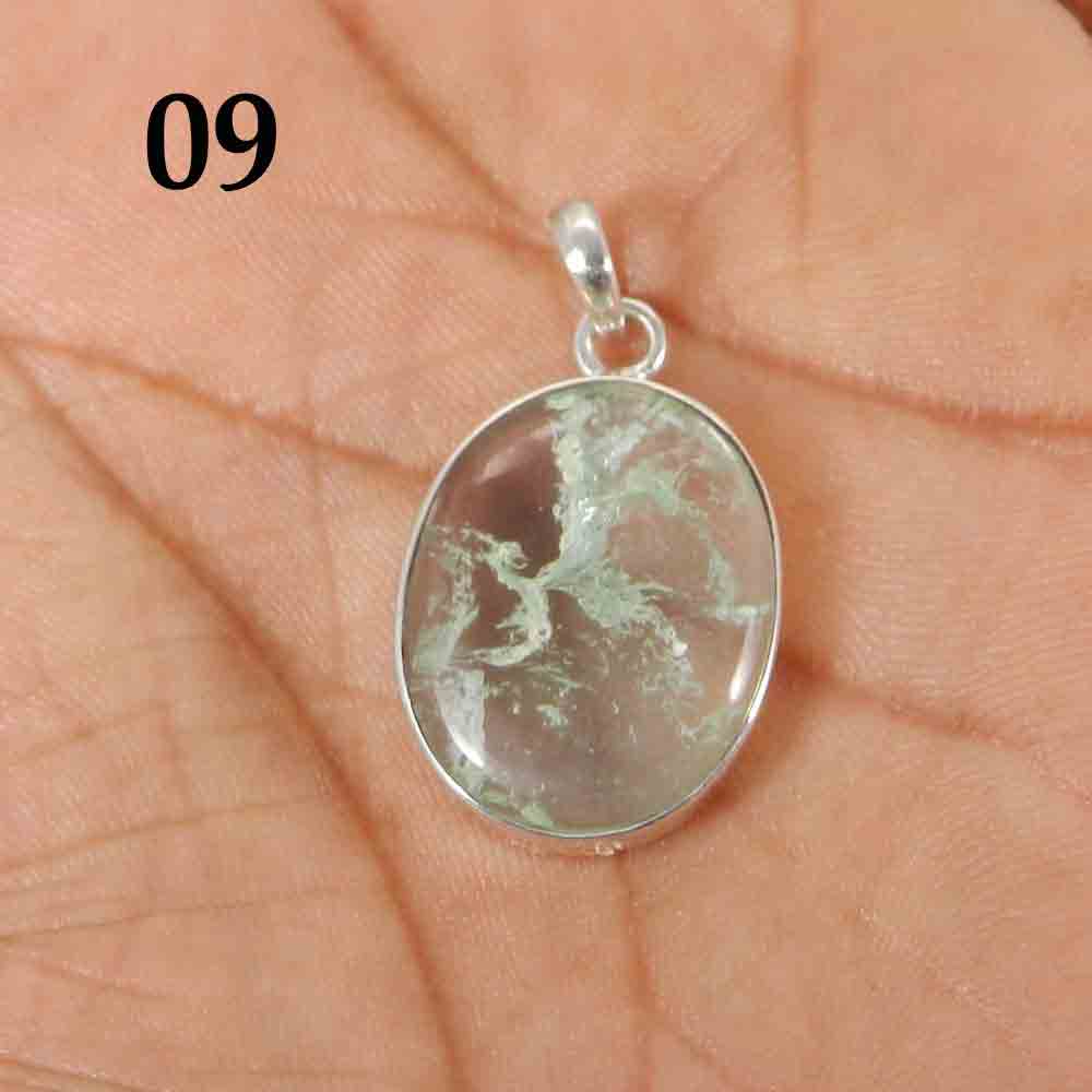 Aqua Crackle Glass 925 Sterling Silver Designer Bezel Set Pendant