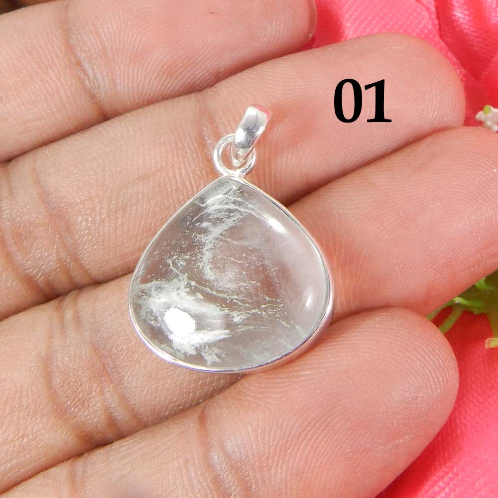 Aqua Crackle Glass 925 Sterling Silver Designer Bezel Set Pendant