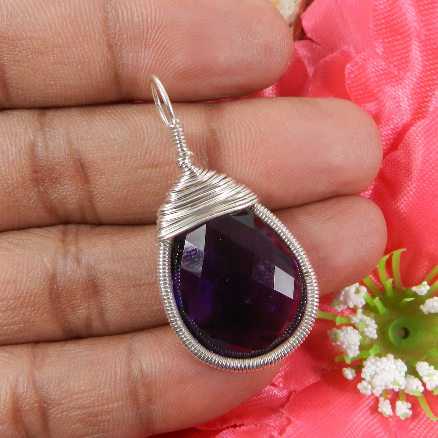 Bailey Amethyst Hydro Silver Wire Wrapped Designer Pendant