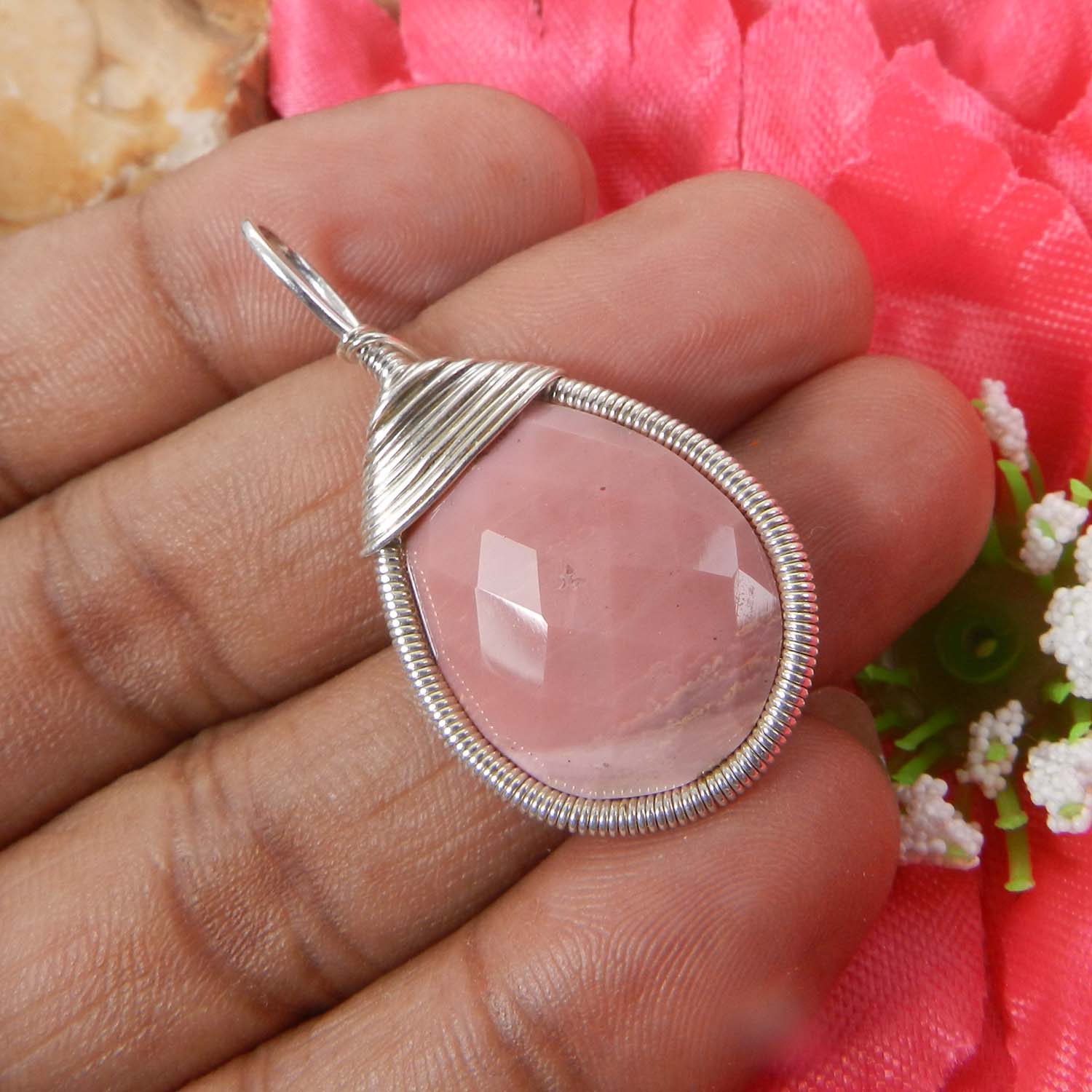 Bailey Golden Rutile Quartz Silver Wire Wrapped Designer Pendant