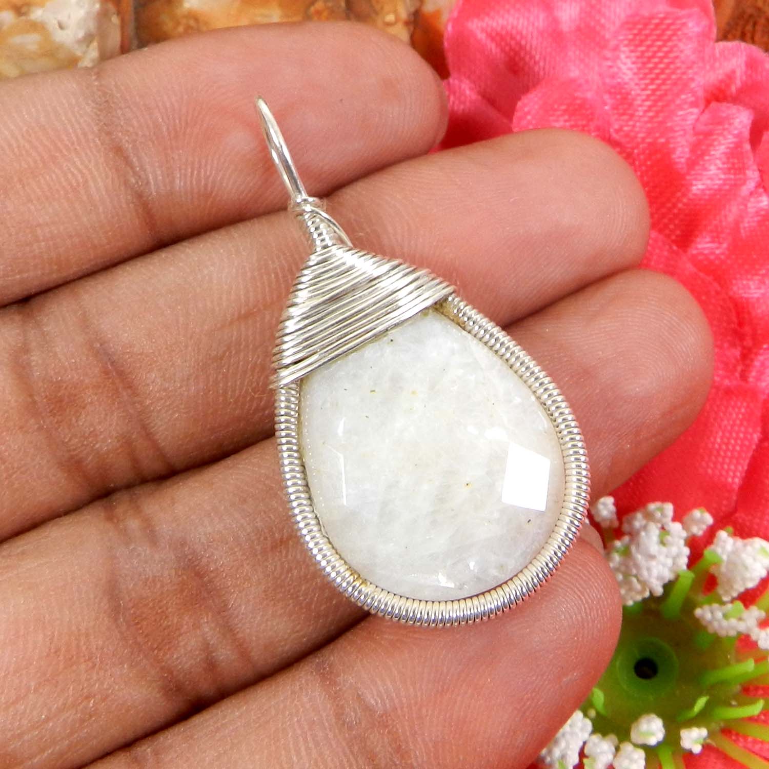 Bailey Golden Rutile Quartz Silver Wire Wrapped Designer Pendant