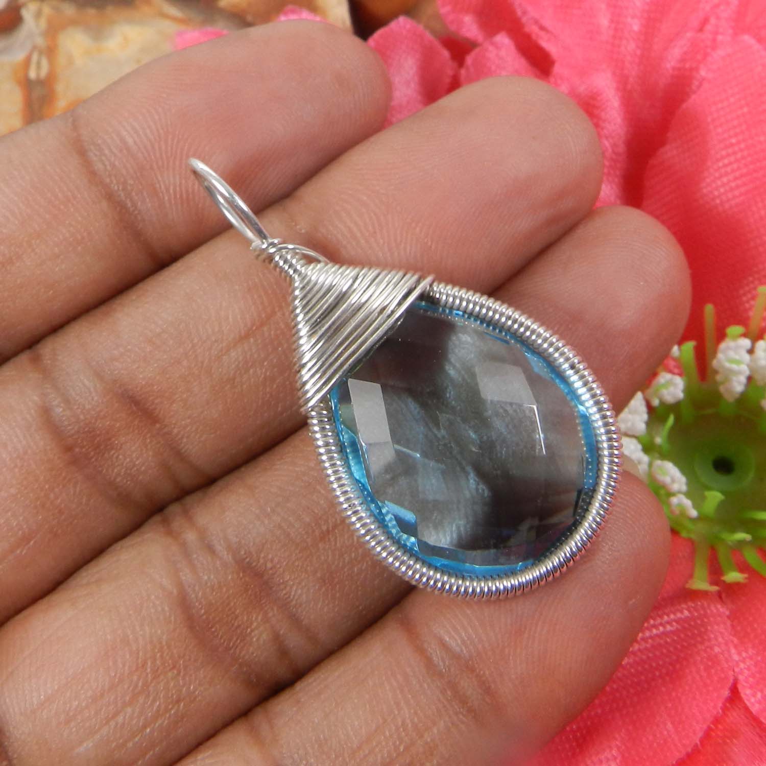 Bailey Golden Rutile Quartz Silver Wire Wrapped Designer Pendant