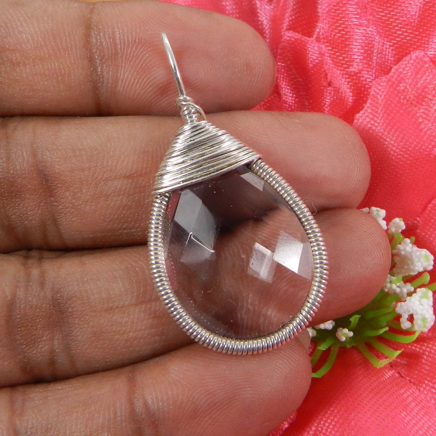 Bailey Golden Rutile Quartz Silver Wire Wrapped Designer Pendant