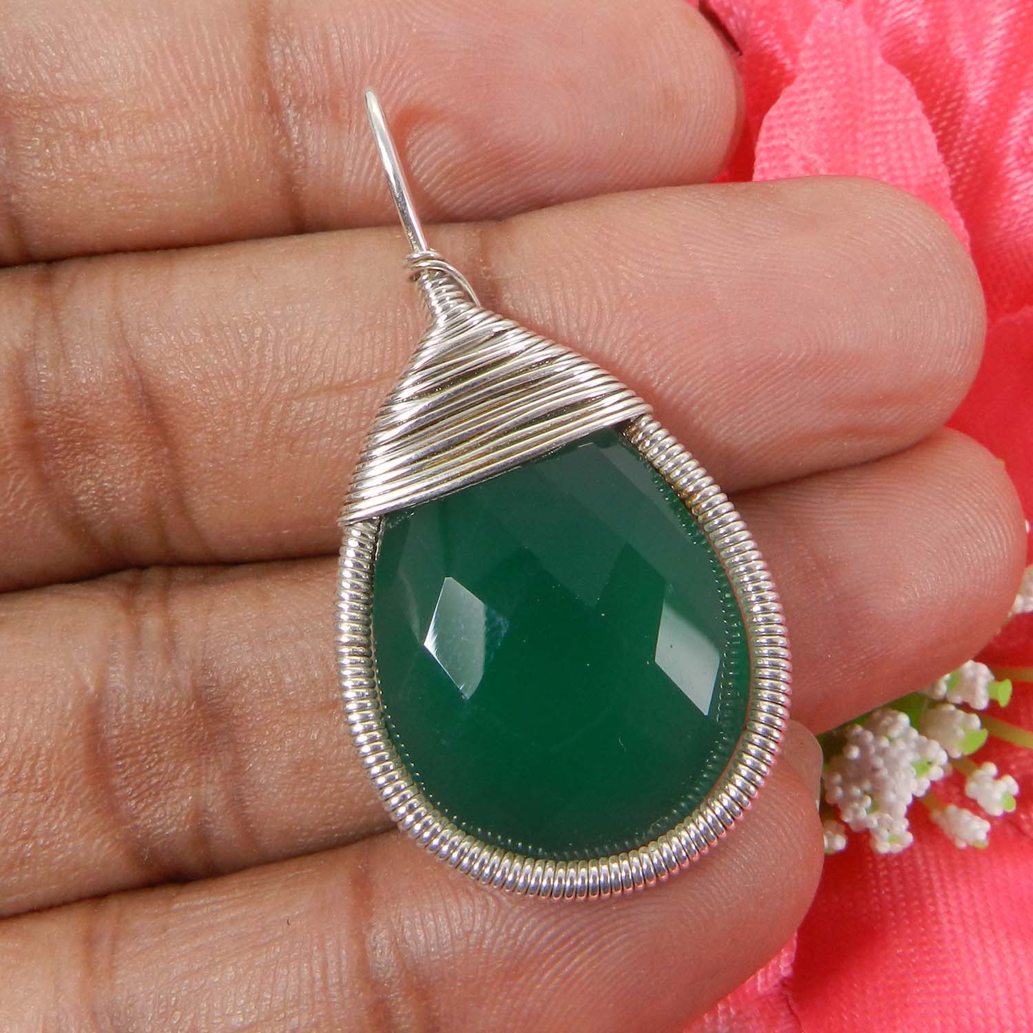 Bailey Green Amethyst Silver Wire Wrapped Designer Pendant