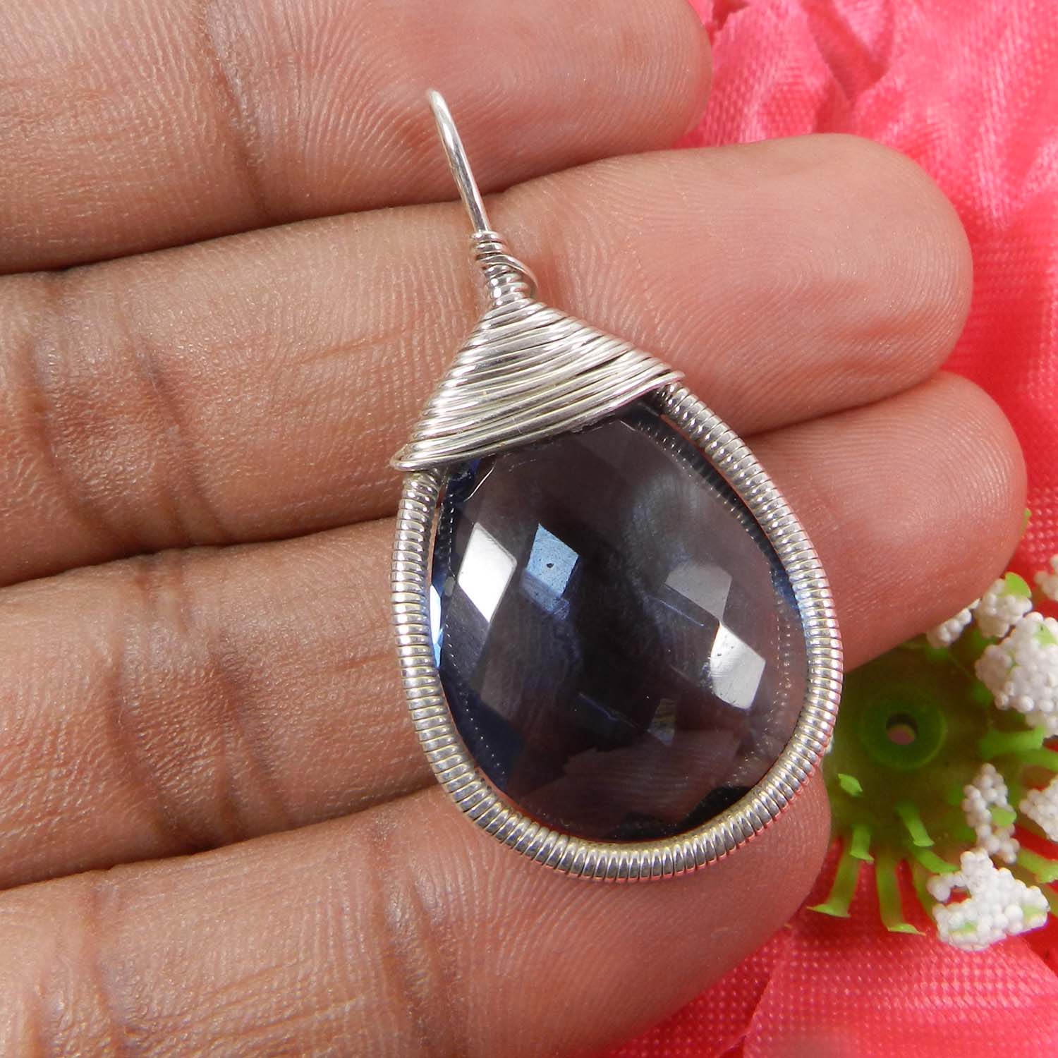 Bailey Green Amethyst Silver Wire Wrapped Designer Pendant