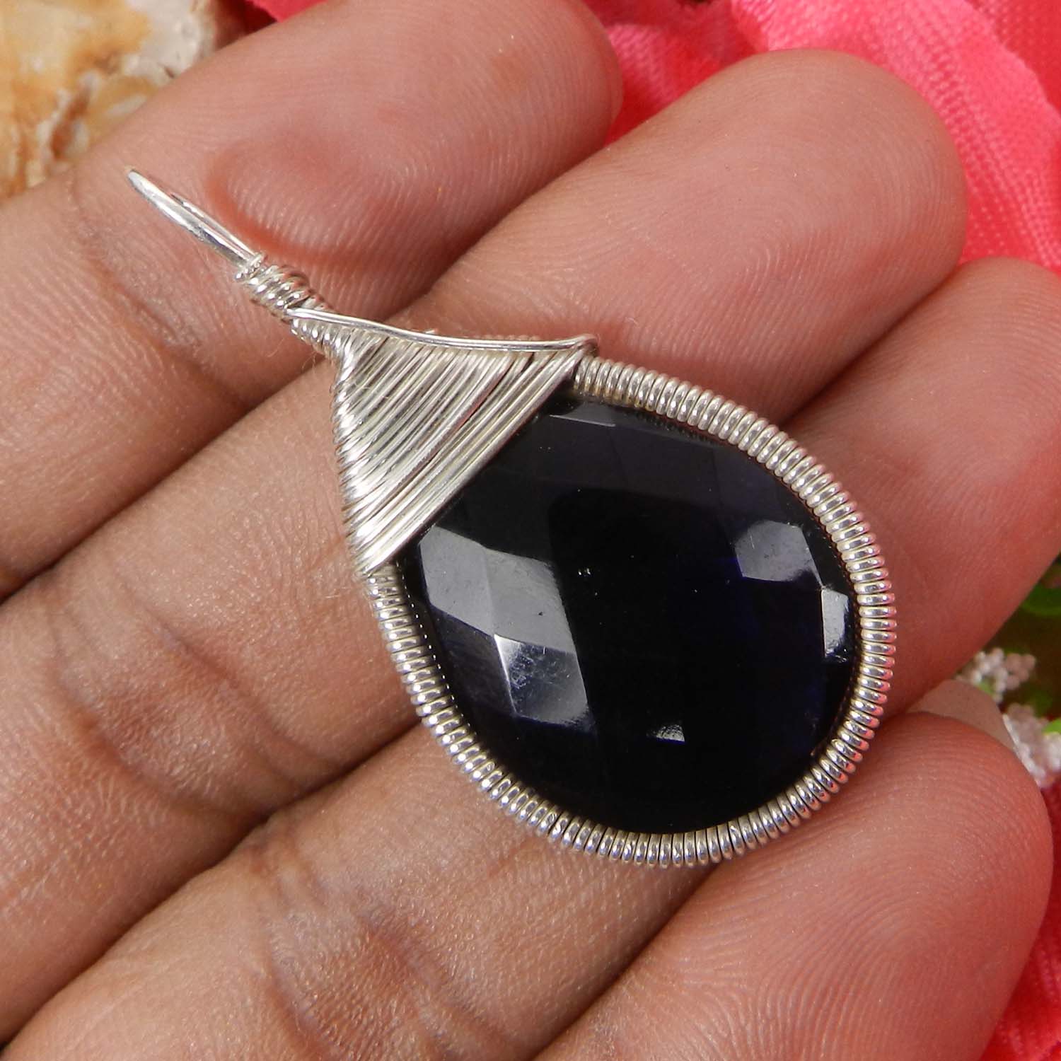 Bailey Green Amethyst Silver Wire Wrapped Designer Pendant