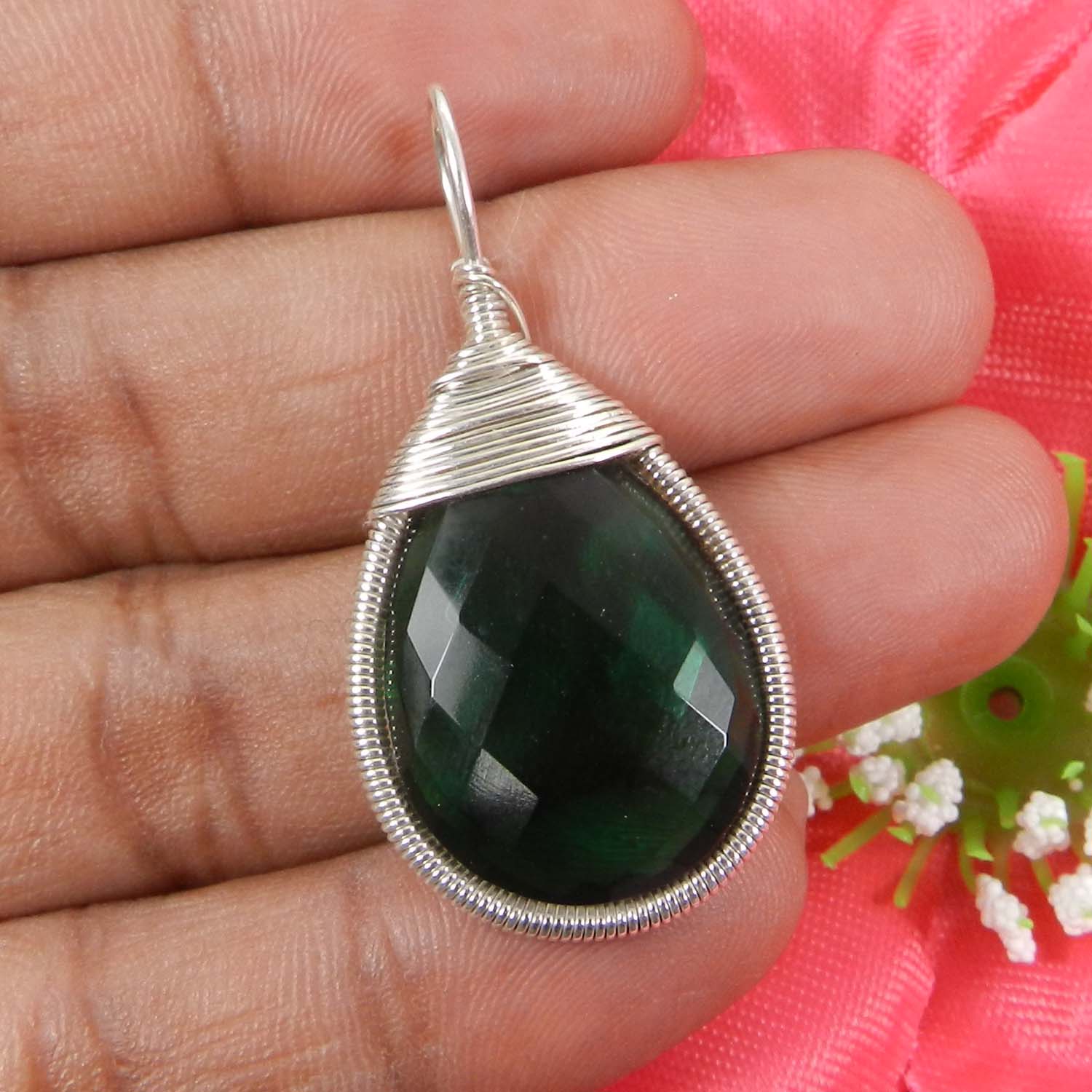 Bailey Green Amethyst Silver Wire Wrapped Designer Pendant