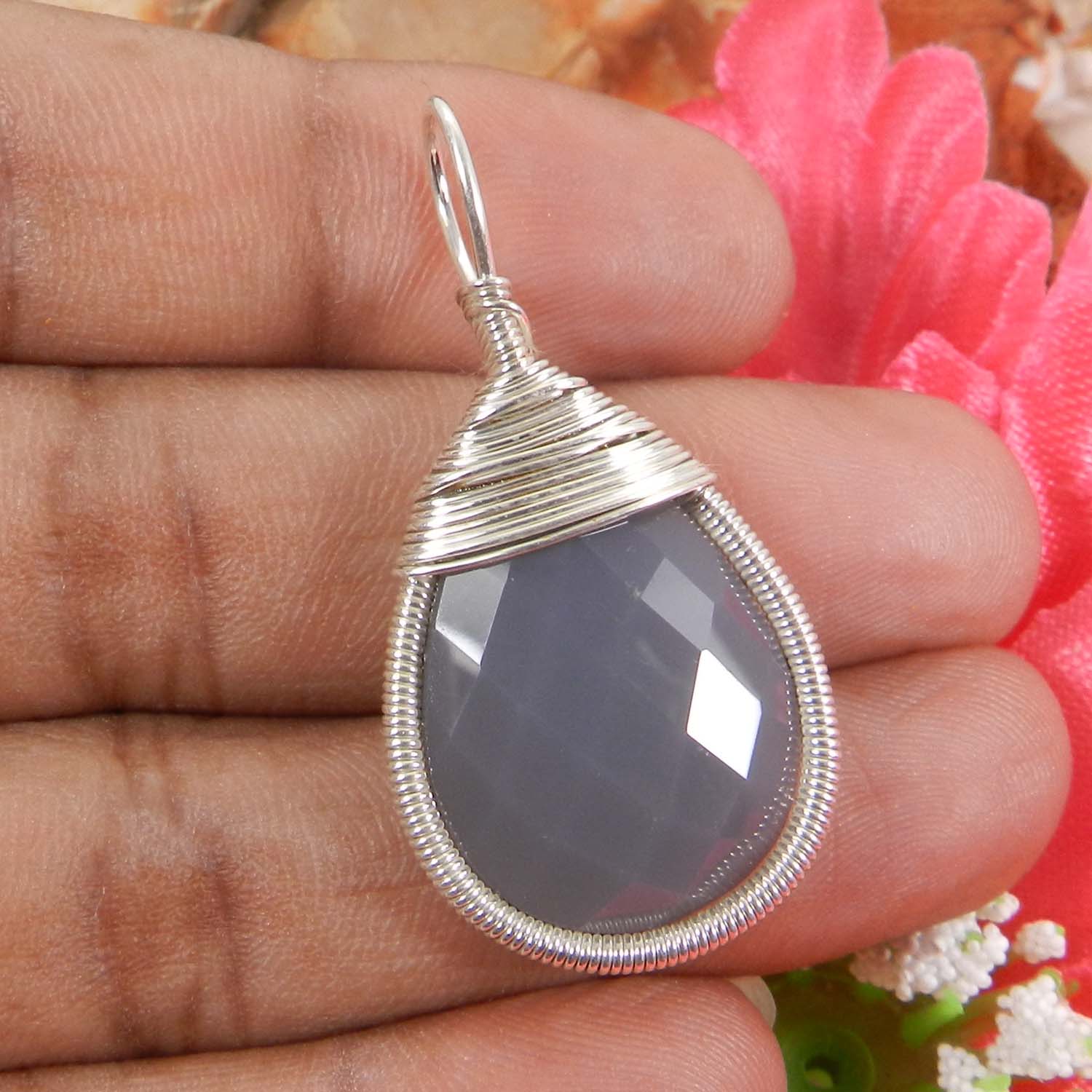 Bailey Green Amethyst Silver Wire Wrapped Designer Pendant