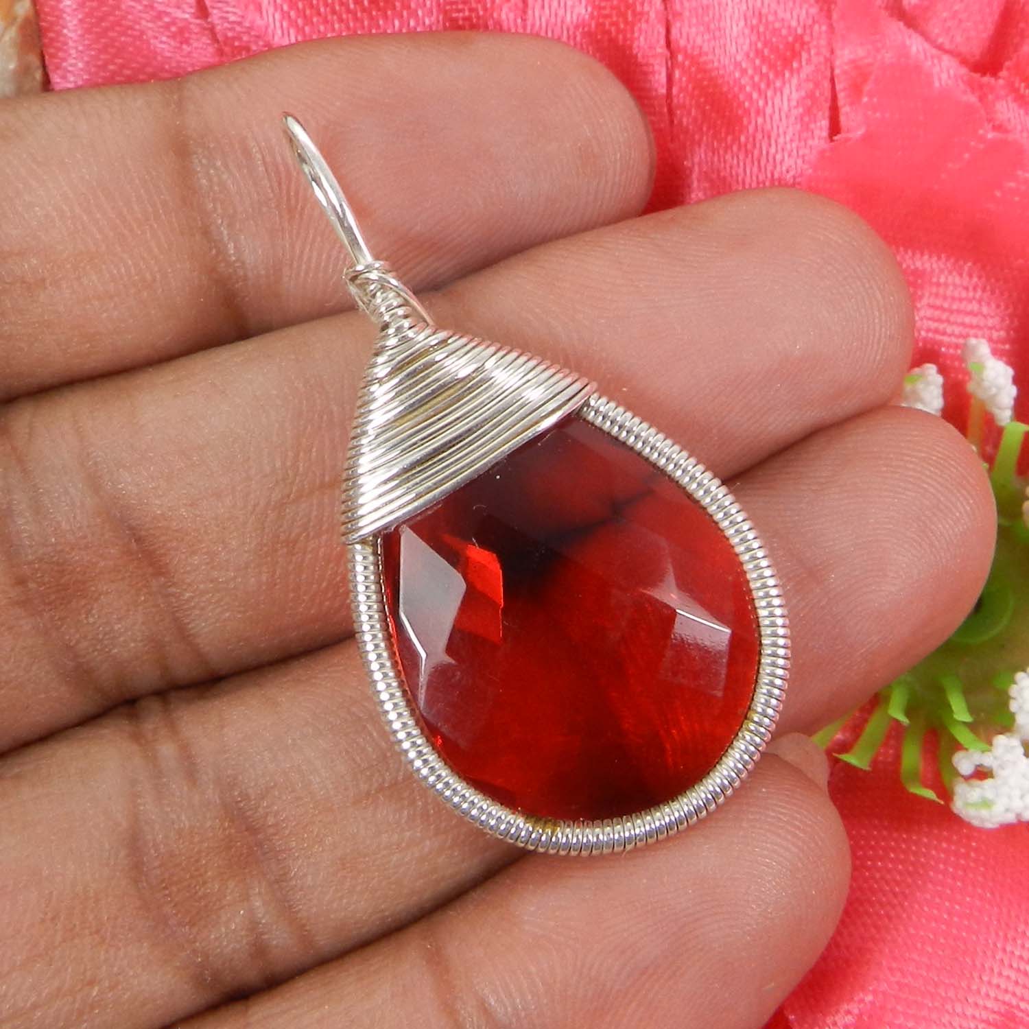 Bailey Green Amethyst Silver Wire Wrapped Designer Pendant