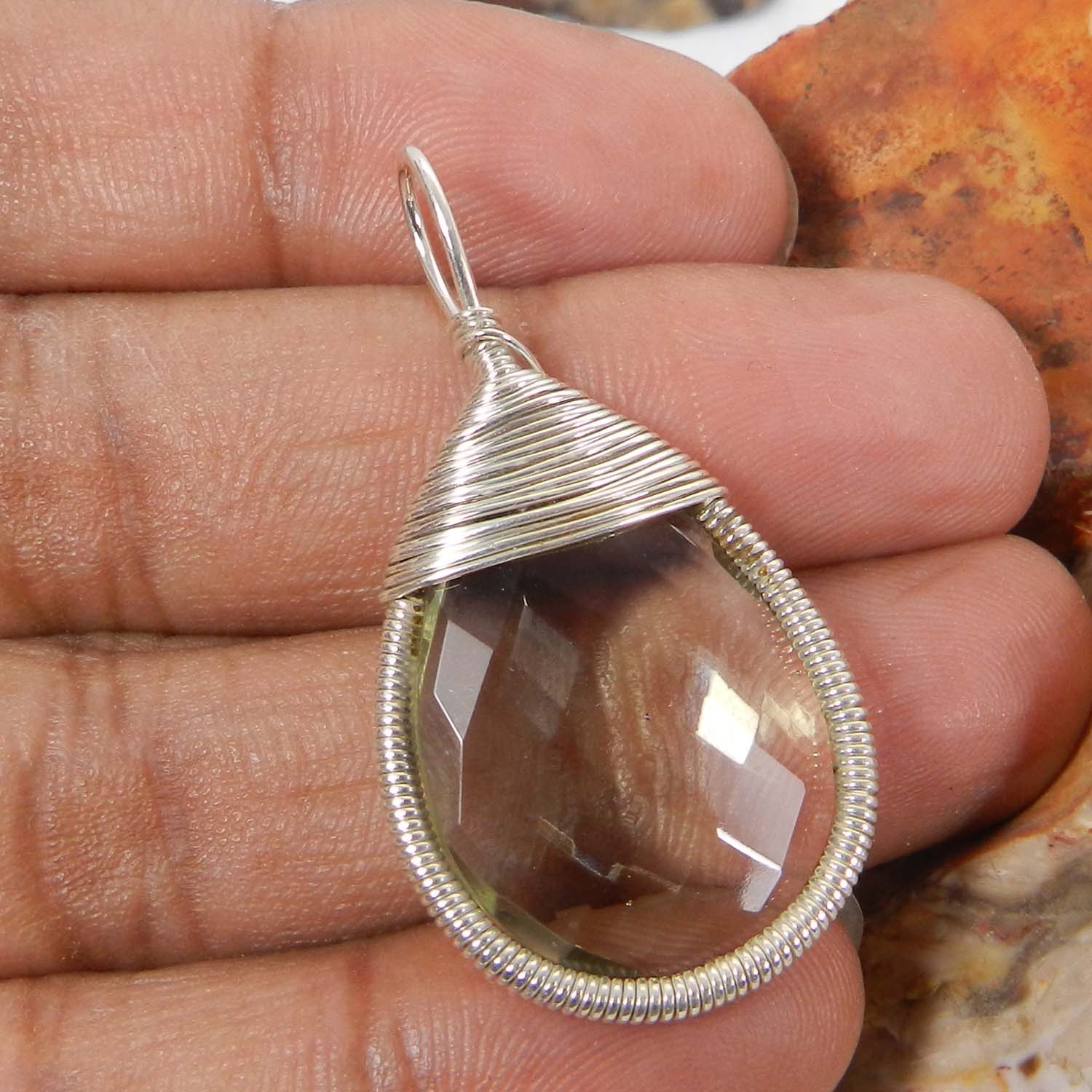 Bailey Green Amethyst Silver Wire Wrapped Designer Pendant