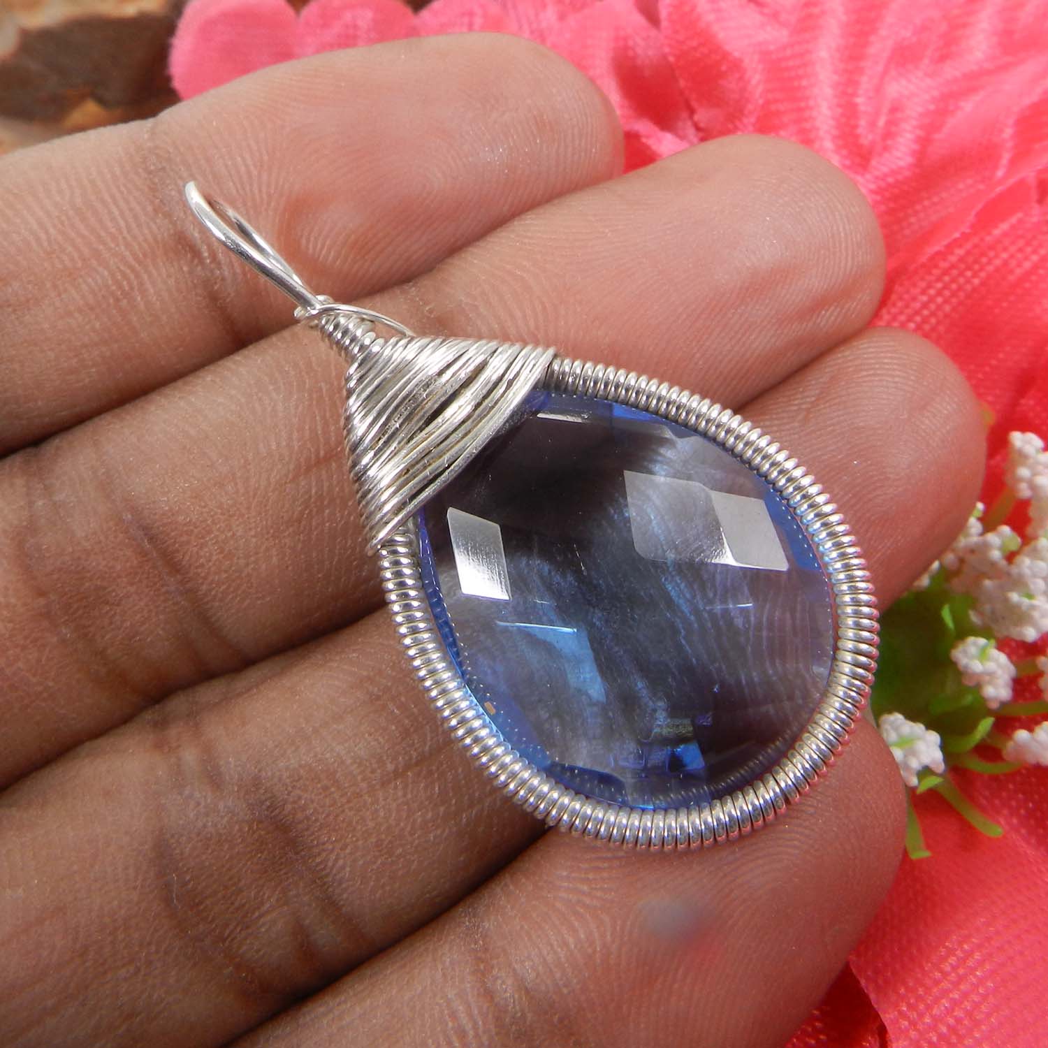 Bailey Rose Chalcedony Silver Wire Wrapped Designer Pendant