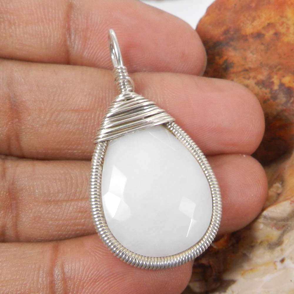 Bailey Rose Chalcedony Silver Wire Wrapped Designer Pendant