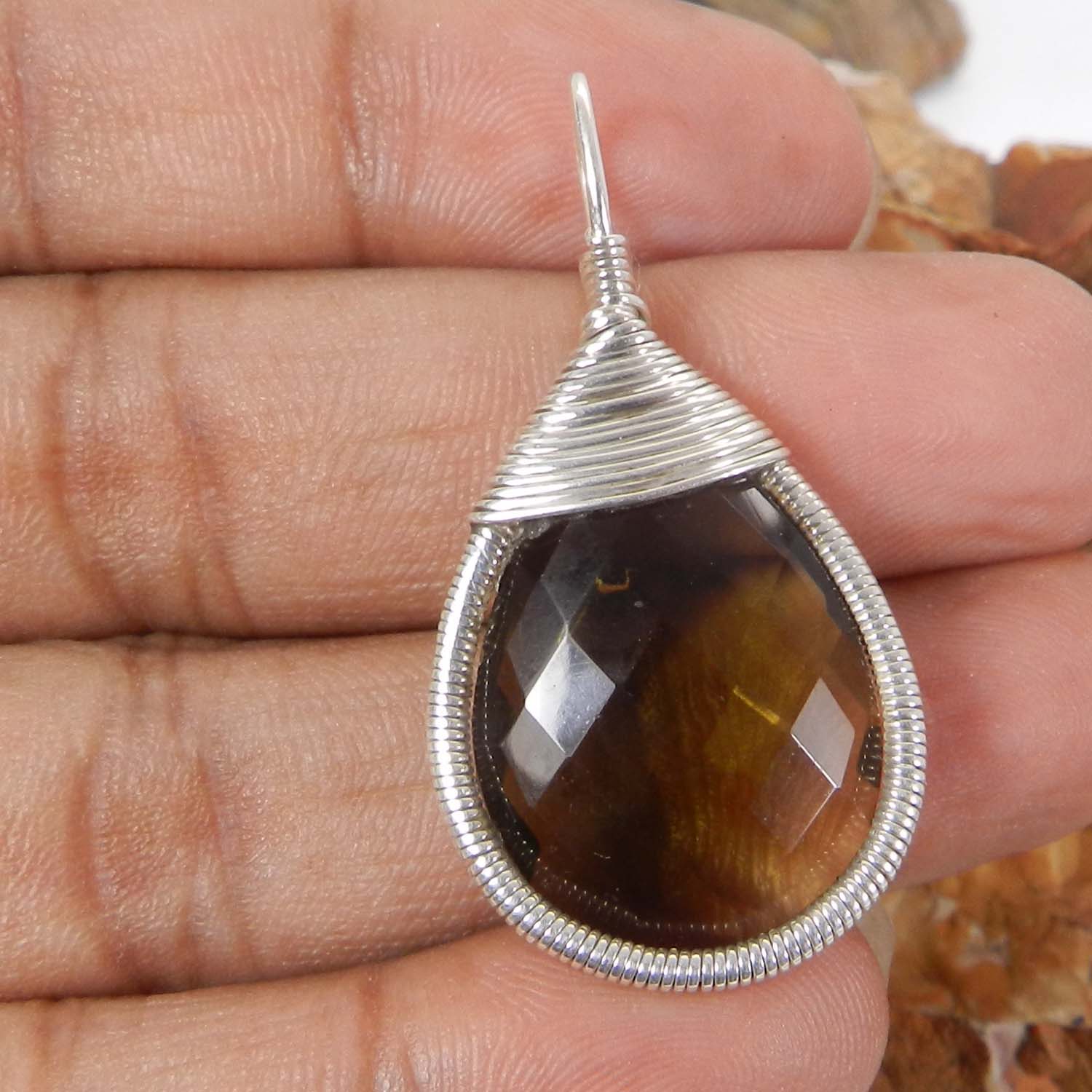 Bailey Rose Chalcedony Silver Wire Wrapped Designer Pendant