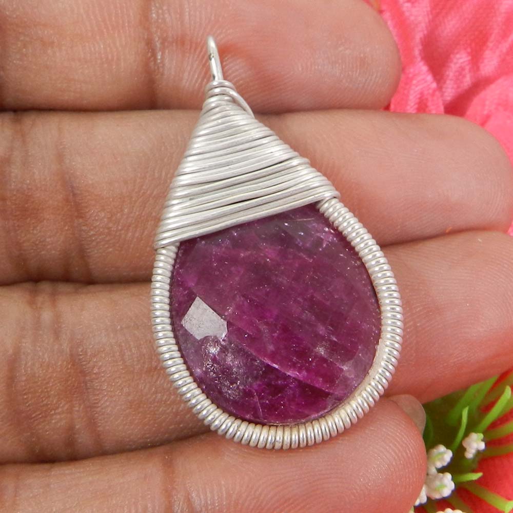 Bailey Rose Chalcedony Silver Wire Wrapped Designer Pendant