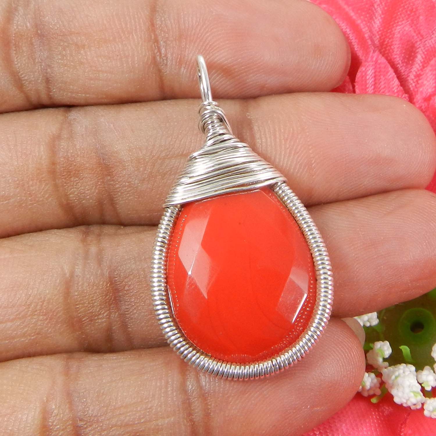 Bailey Rose Chalcedony Silver Wire Wrapped Designer Pendant