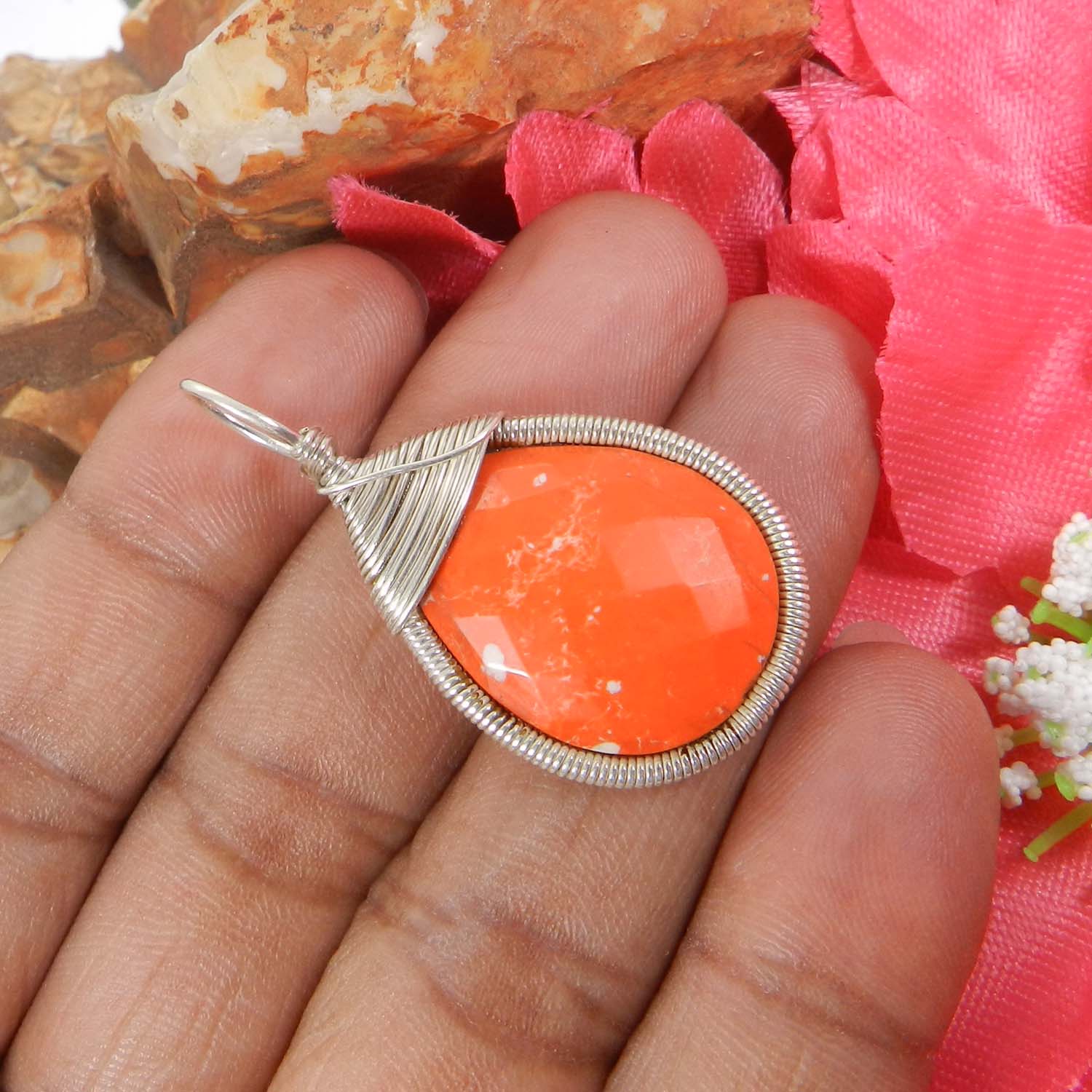 Bailey Rose Chalcedony Silver Wire Wrapped Designer Pendant