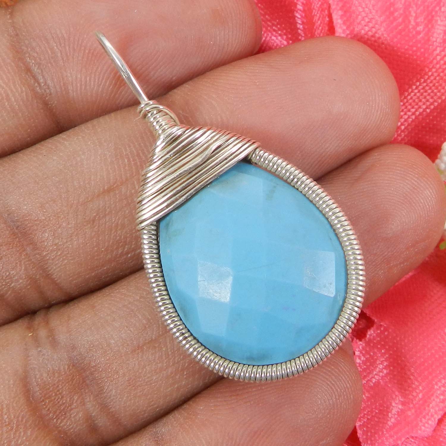 Bailey Rose Chalcedony Silver Wire Wrapped Designer Pendant