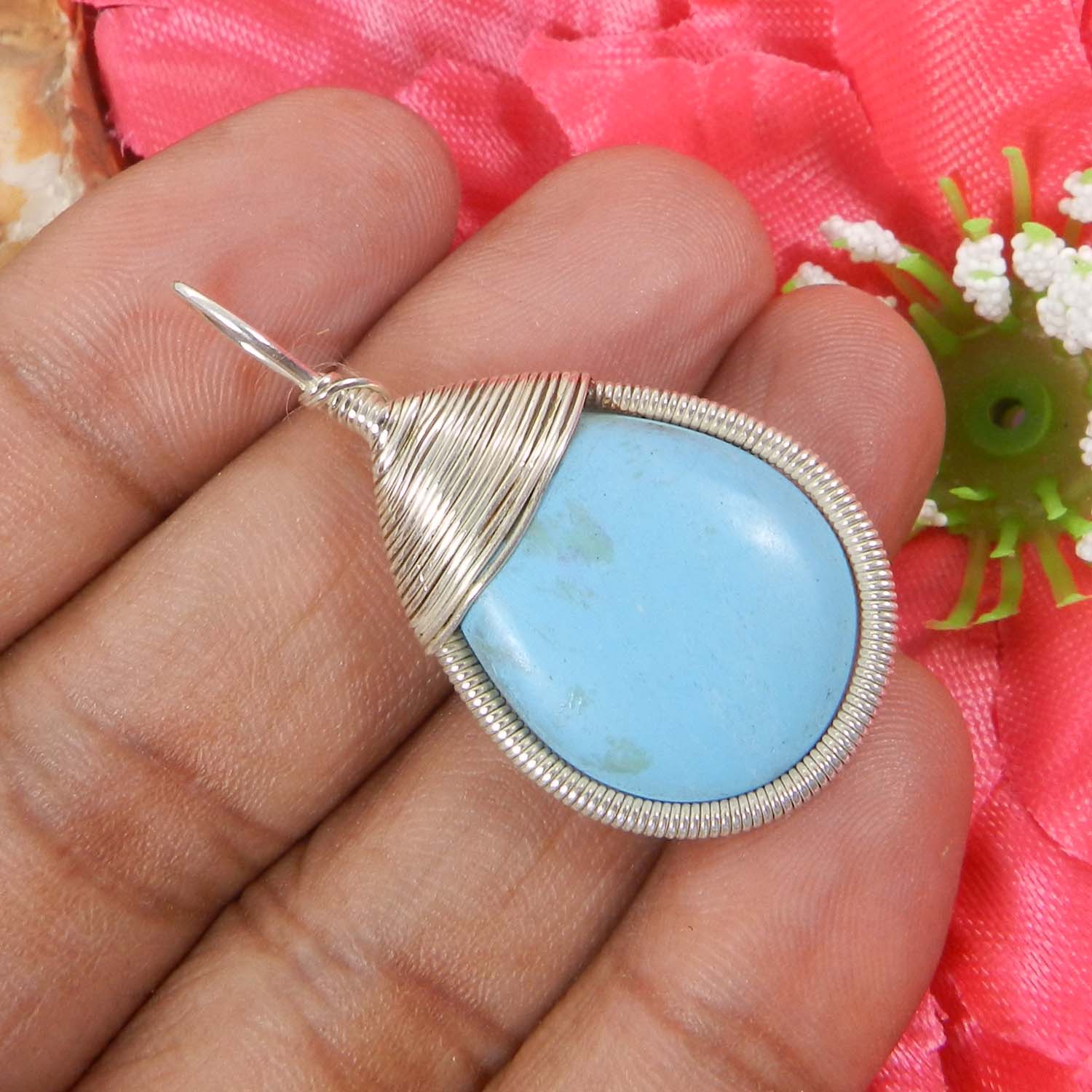 Bailey Rose Chalcedony Silver Wire Wrapped Designer Pendant