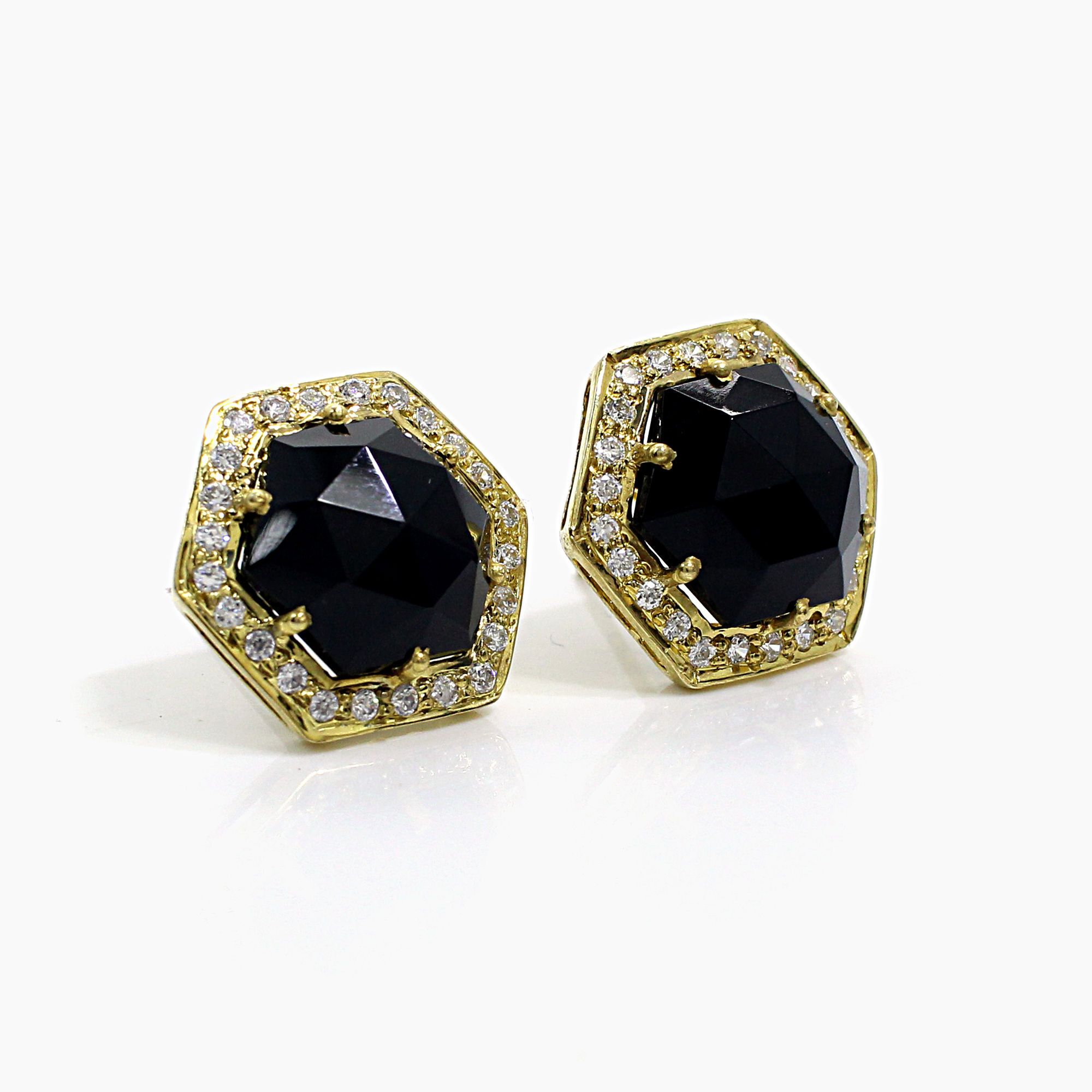 Black Onyx with CZ Silver Stud Earrings