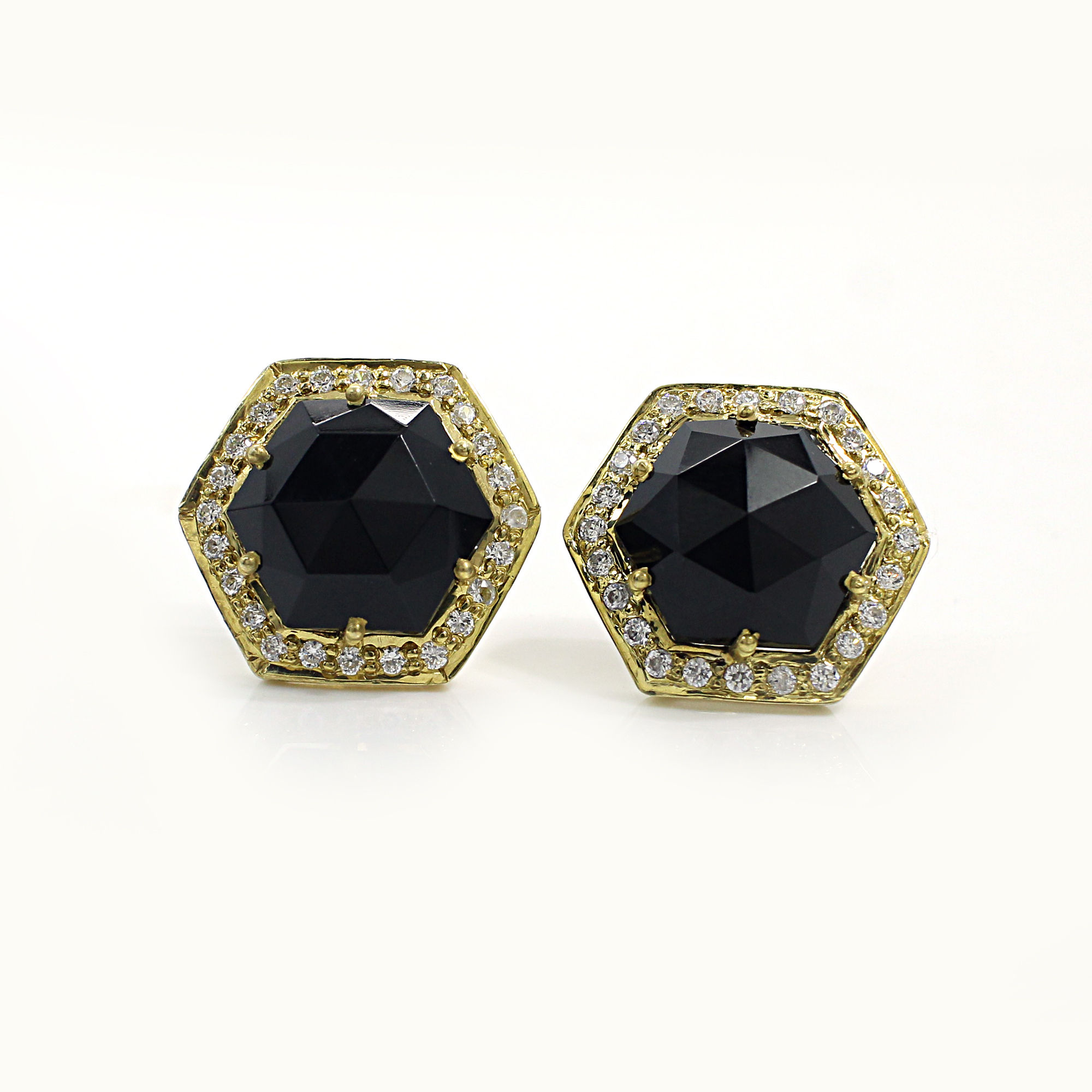 Black Onyx with CZ Silver Stud Earrings