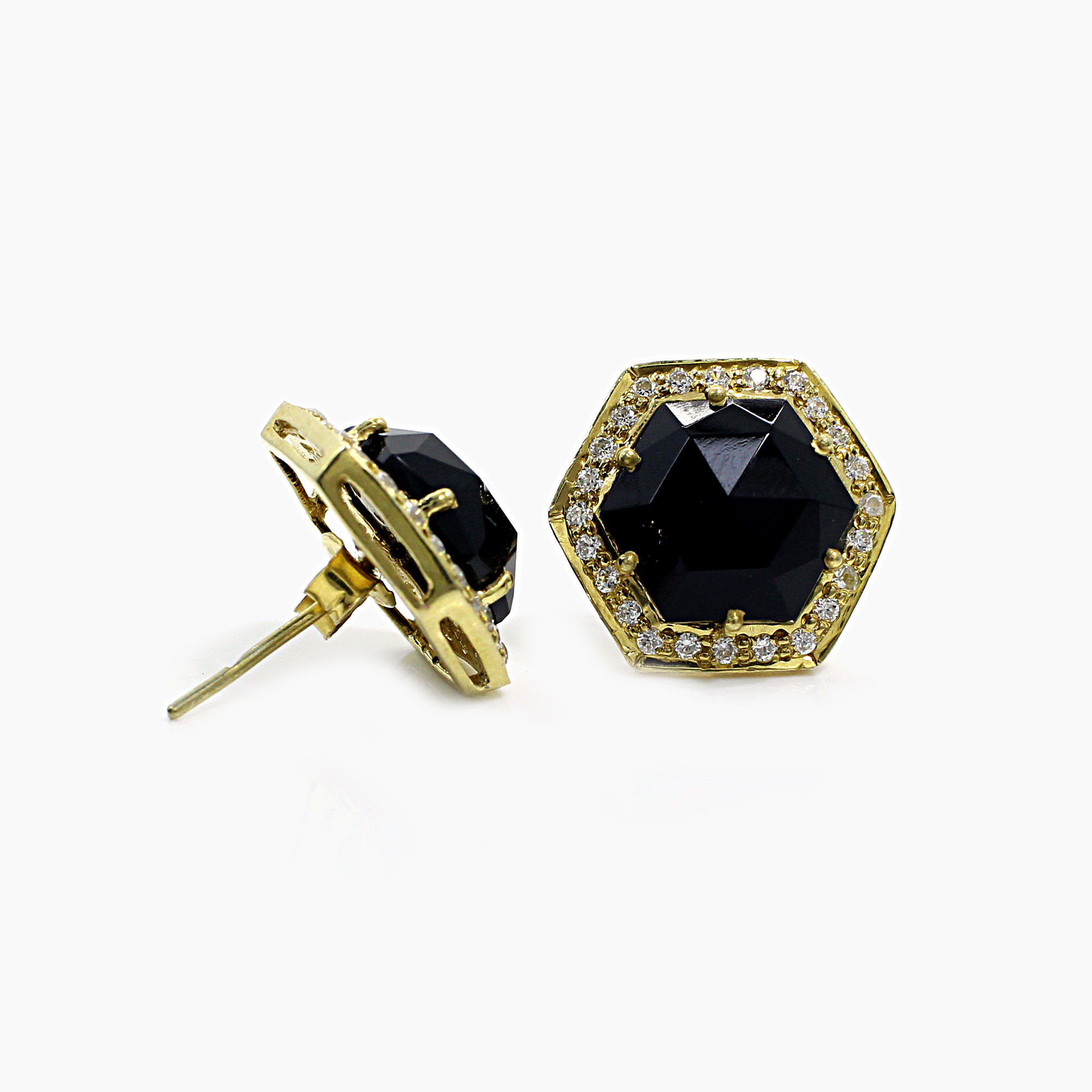 Black Onyx with CZ Silver Stud Earrings