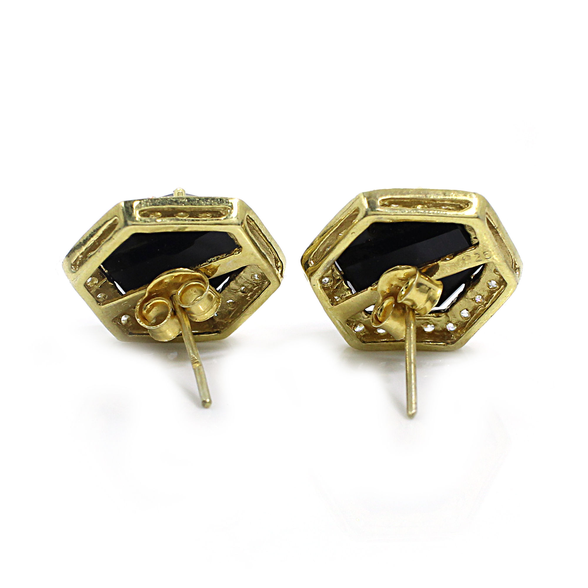 Black Onyx with CZ Silver Stud Earrings