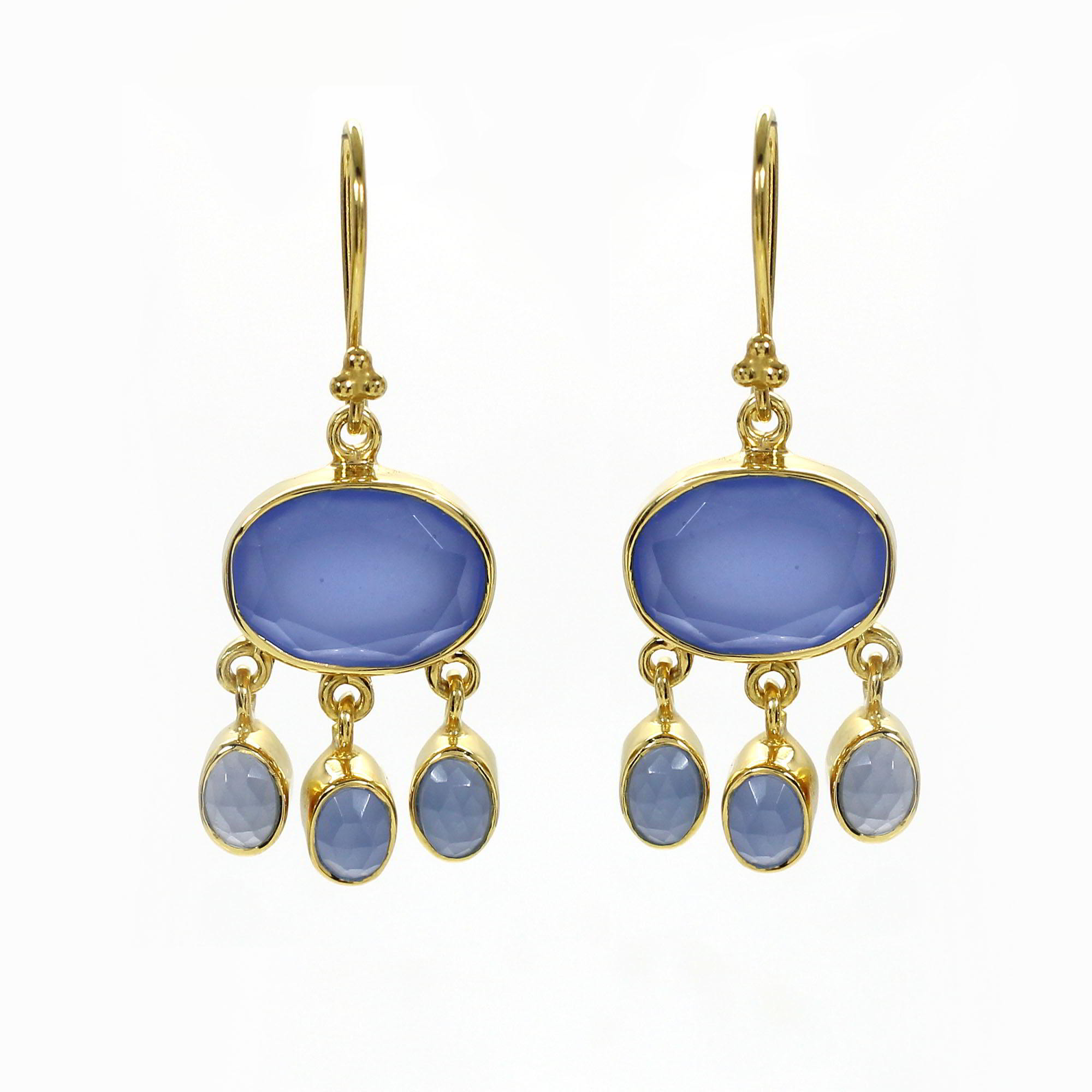 Blue Chalcedony Gold Plated 925 Silver Dangle Earrings