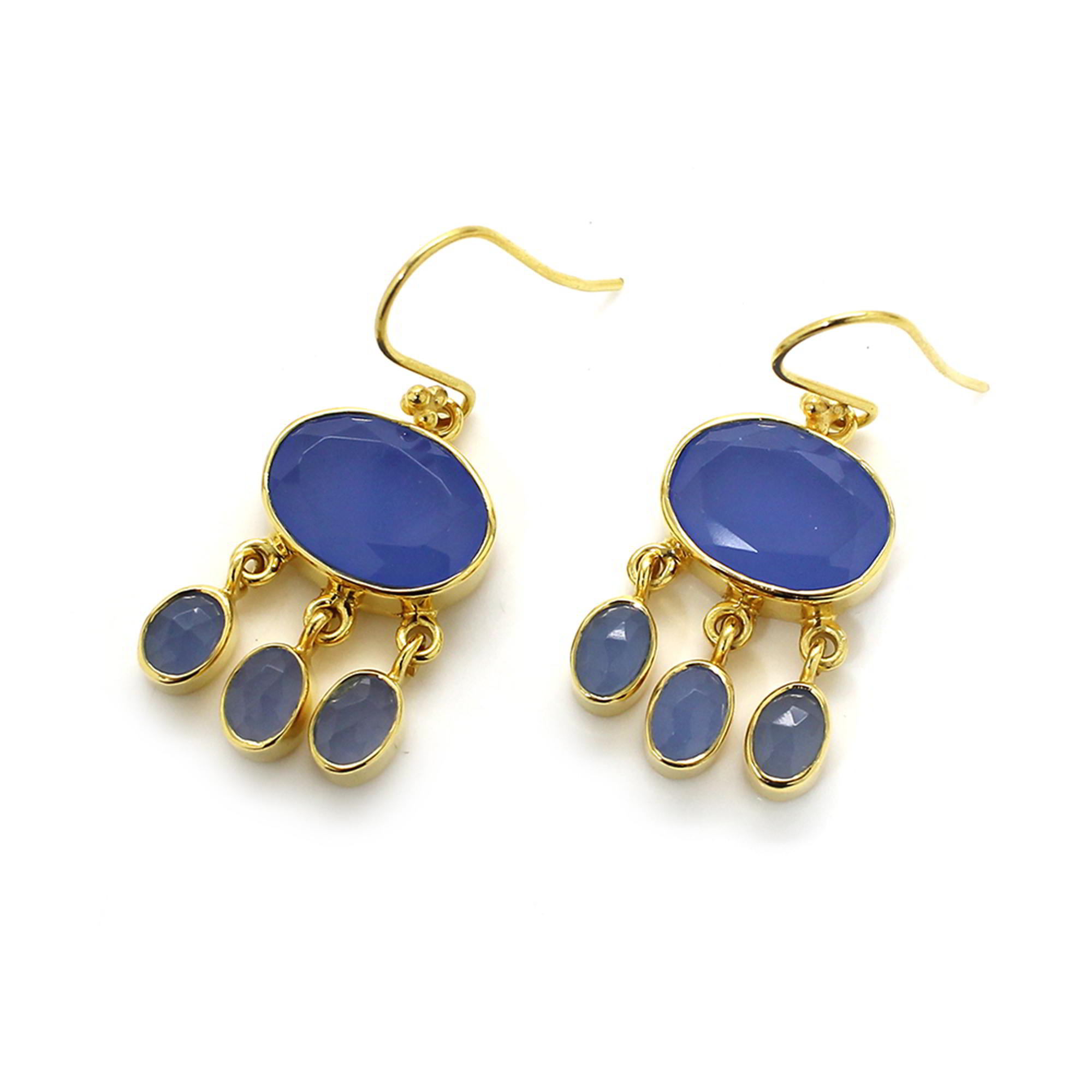 Blue Chalcedony Gold Plated 925 Silver Dangle Earrings