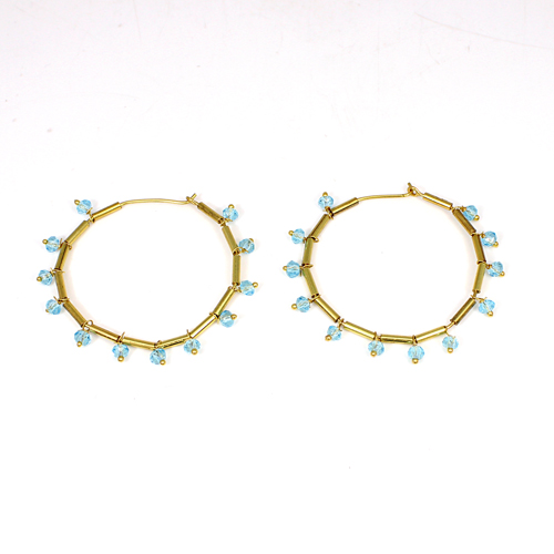 Blue Topaz Gemstone Brass Gold Plated Earring