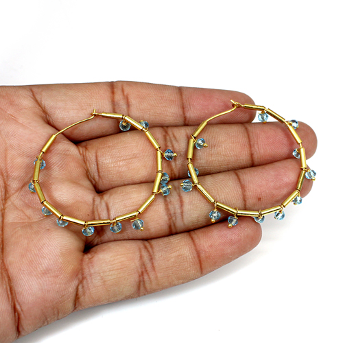 Blue Topaz Gemstone Brass Gold Plated Earring