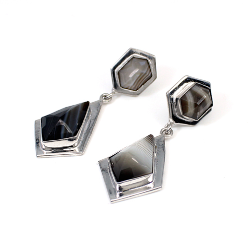 Botswana Agate Gemstone Brass Gold Plated Earring