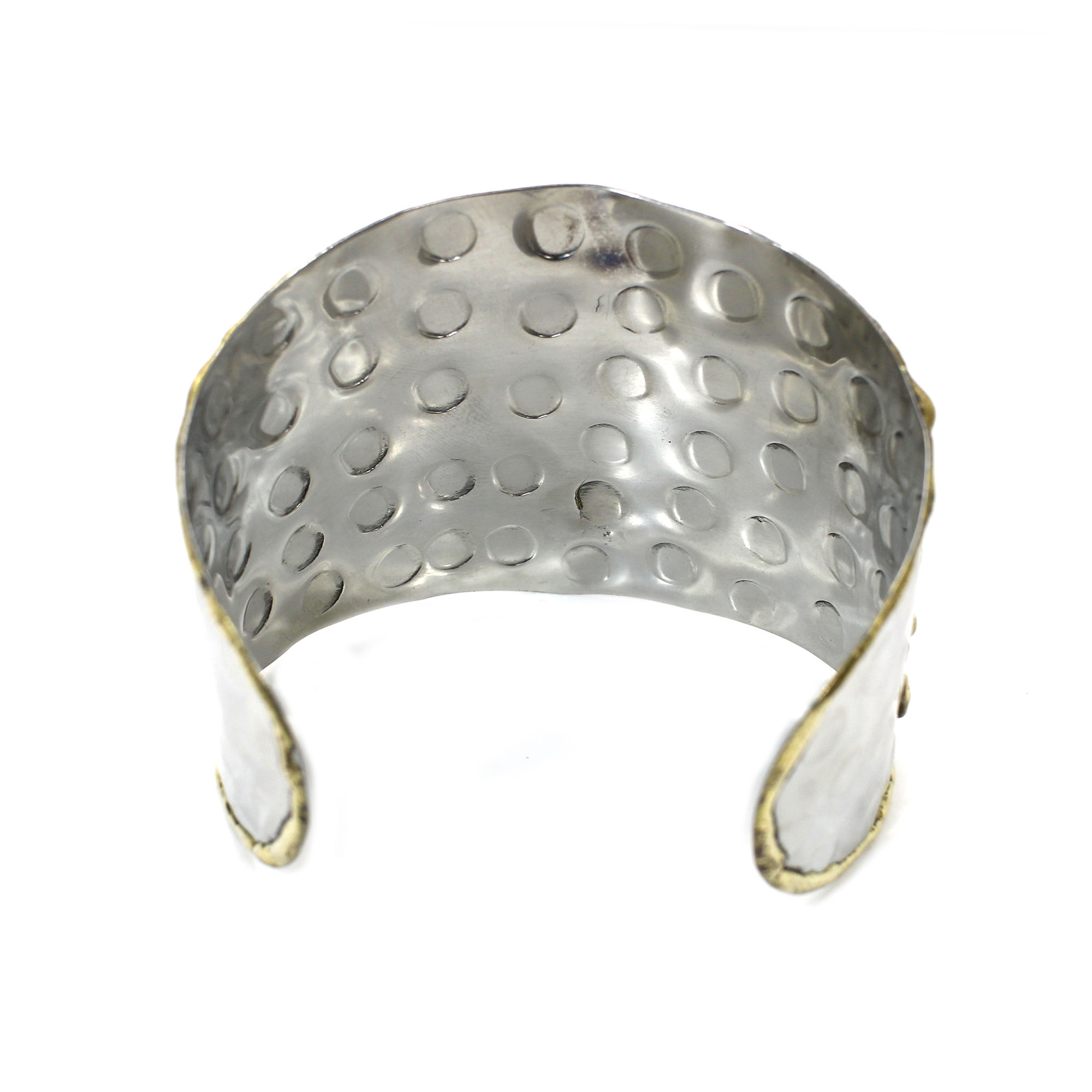 Brown Jasper Swirls Leaf Brass Cuff Bracelet