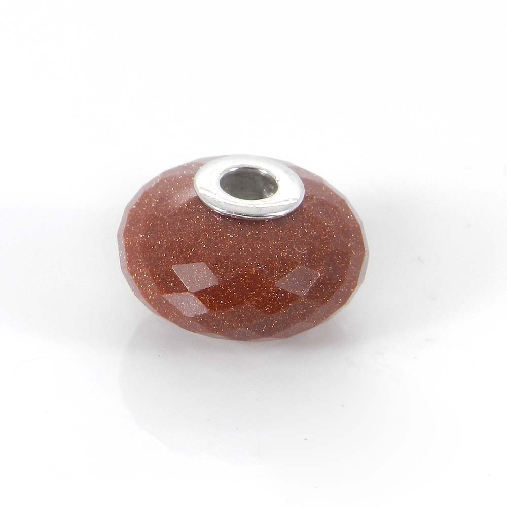 Brown sunstone big hole gemstone silver core beads for bracelet making