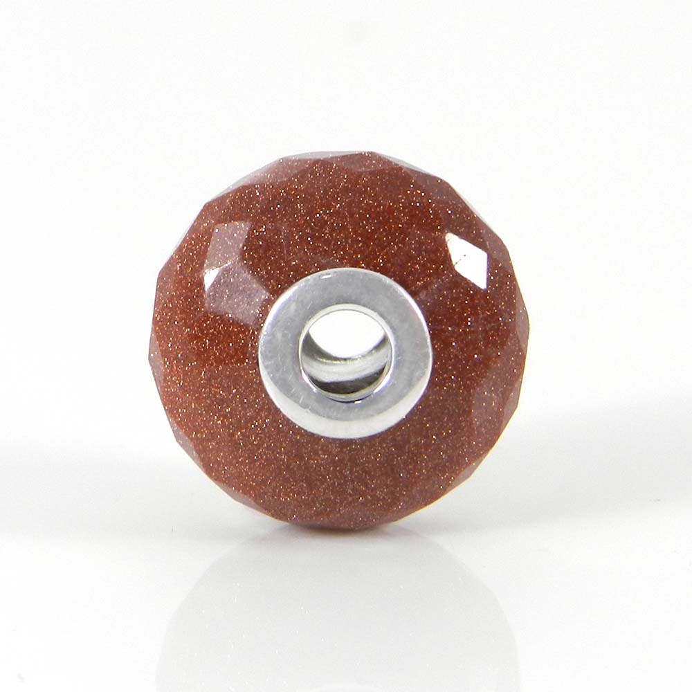 Brown sunstone big hole gemstone silver core beads for bracelet making