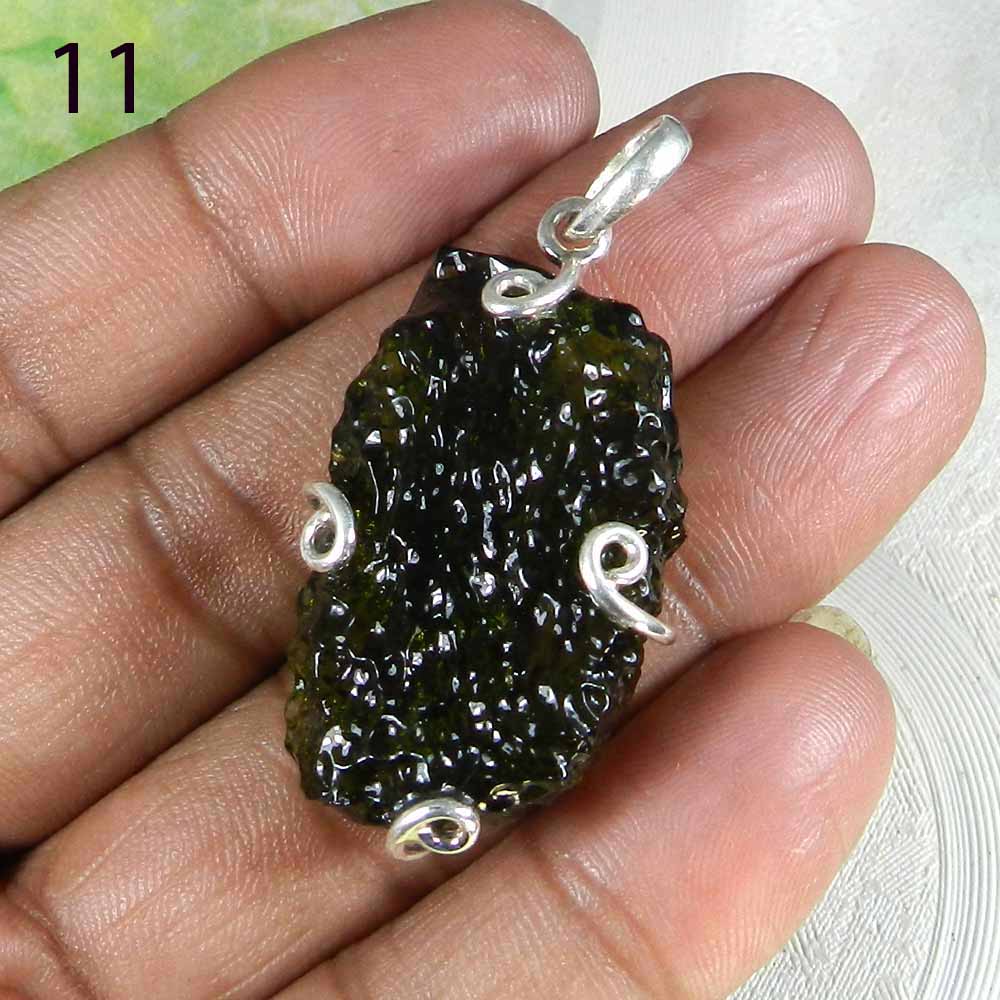 Chinese Moldavite 925 Sterling Silver Designer Bezel Set Pendant