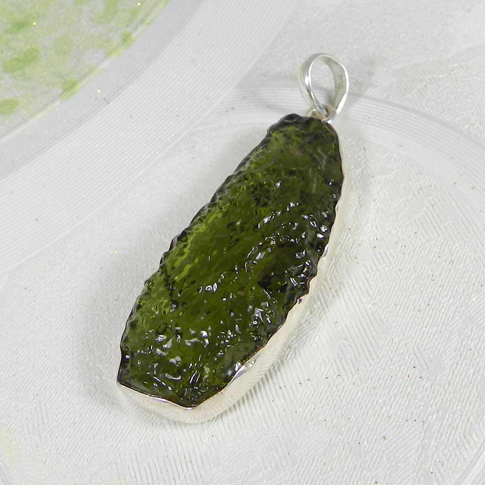Chinese Moldavite 925 Sterling Silver Designer Bezel Set Pendant