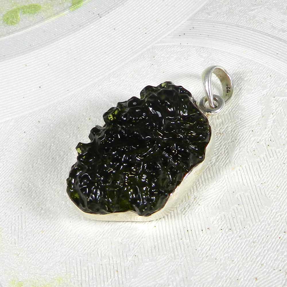 Chinese Moldavite 925 Sterling Silver Designer Bezel Set Pendant