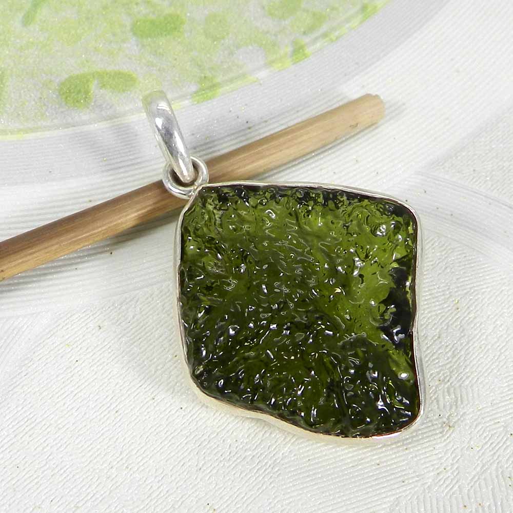 Chinese Moldavite 925 Sterling Silver Designer Bezel Set Pendant