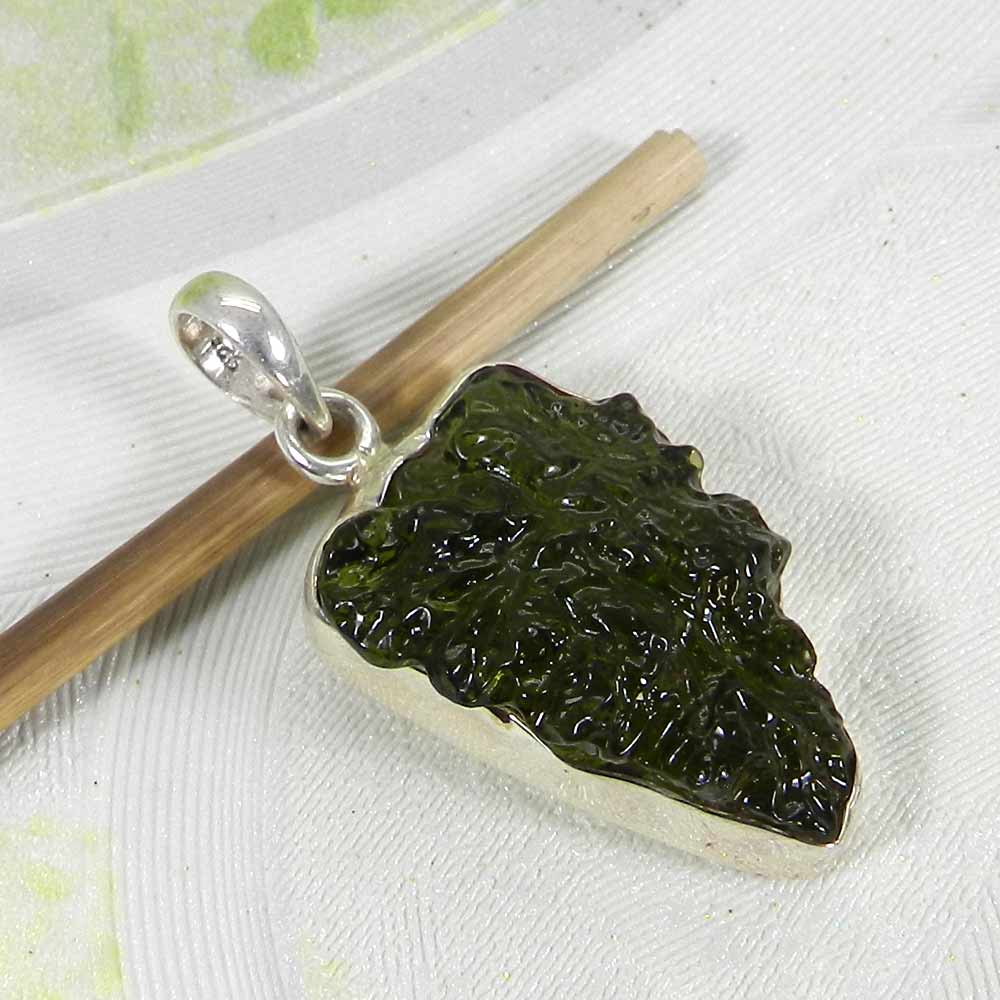 Chinese Moldavite 925 Sterling Silver Designer Bezel Set Pendant