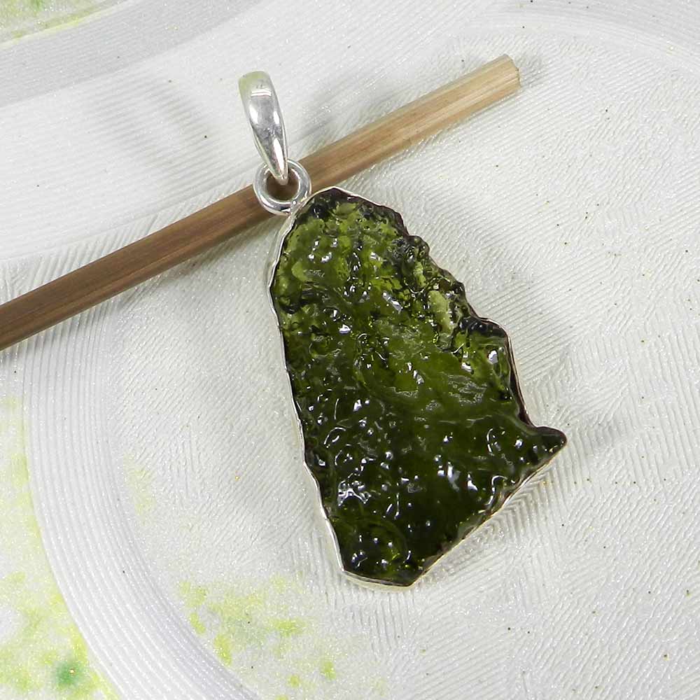 Chinese Moldavite 925 Sterling Silver Designer Bezel Set Pendant