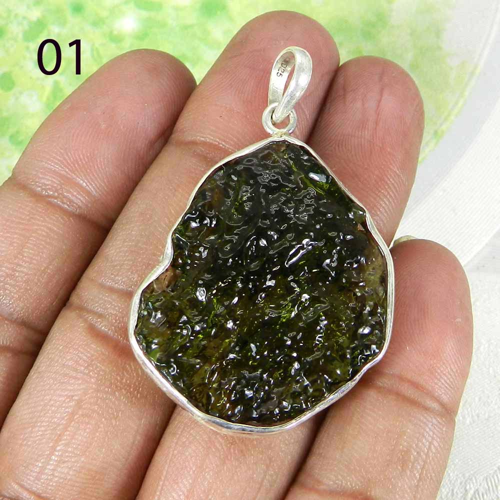 Chinese Moldavite 925 Sterling Silver Designer Bezel Set Pendant