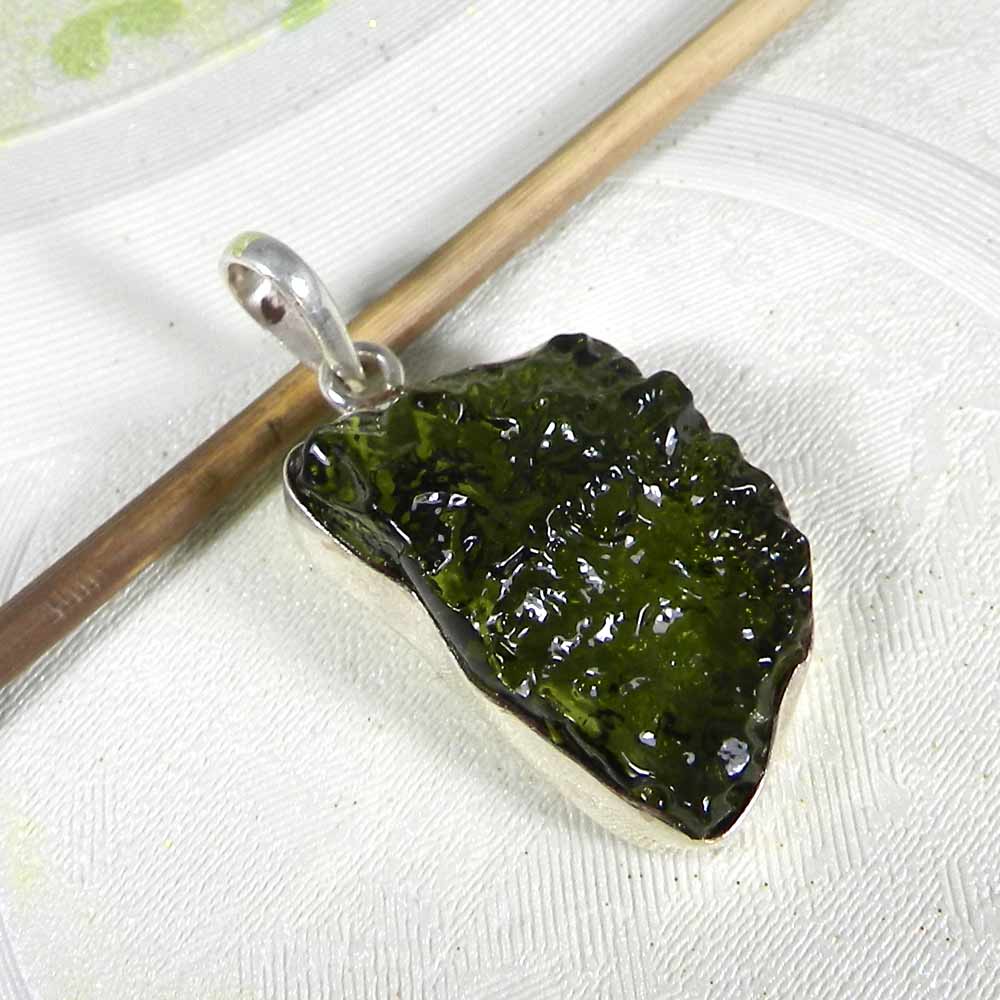 Chinese Moldavite 925 Sterling Silver Designer Bezel Set Pendant