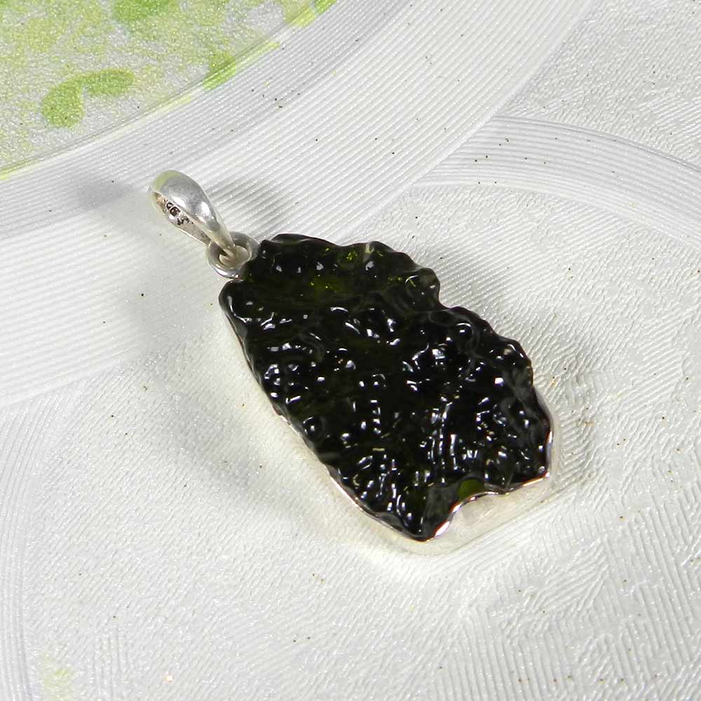 Chinese Moldavite 925 Sterling Silver Designer Bezel Set Pendant