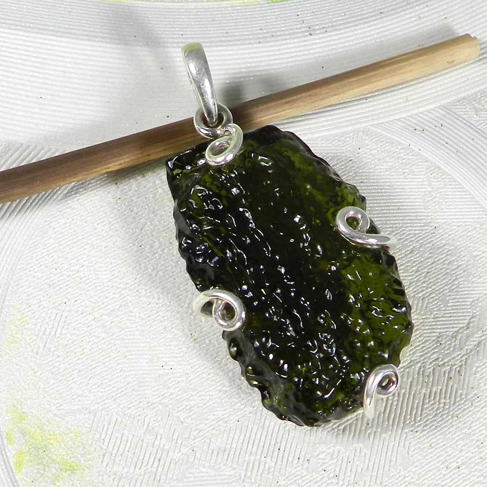 Chinese Moldavite 925 Sterling Silver Designer Bezel Set Pendant
