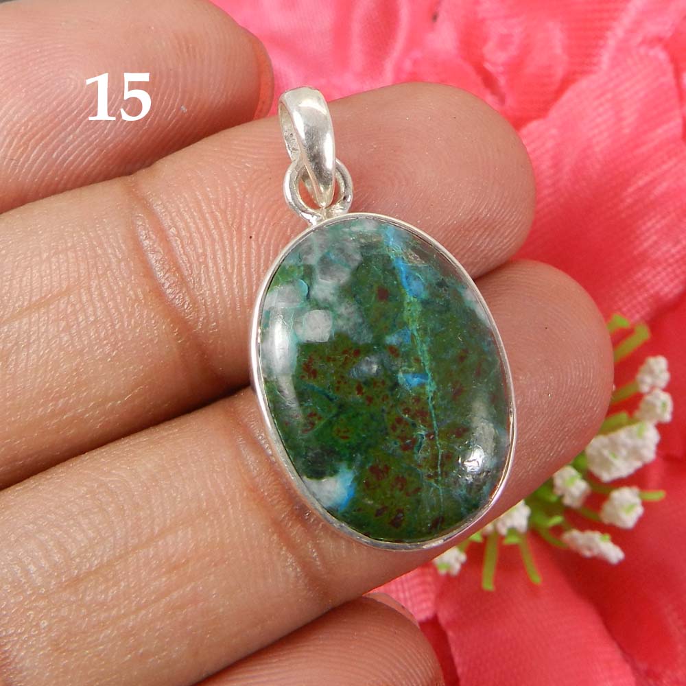 Chrysocolla 925 Sterling Silver Designer Bezel Set Pendant