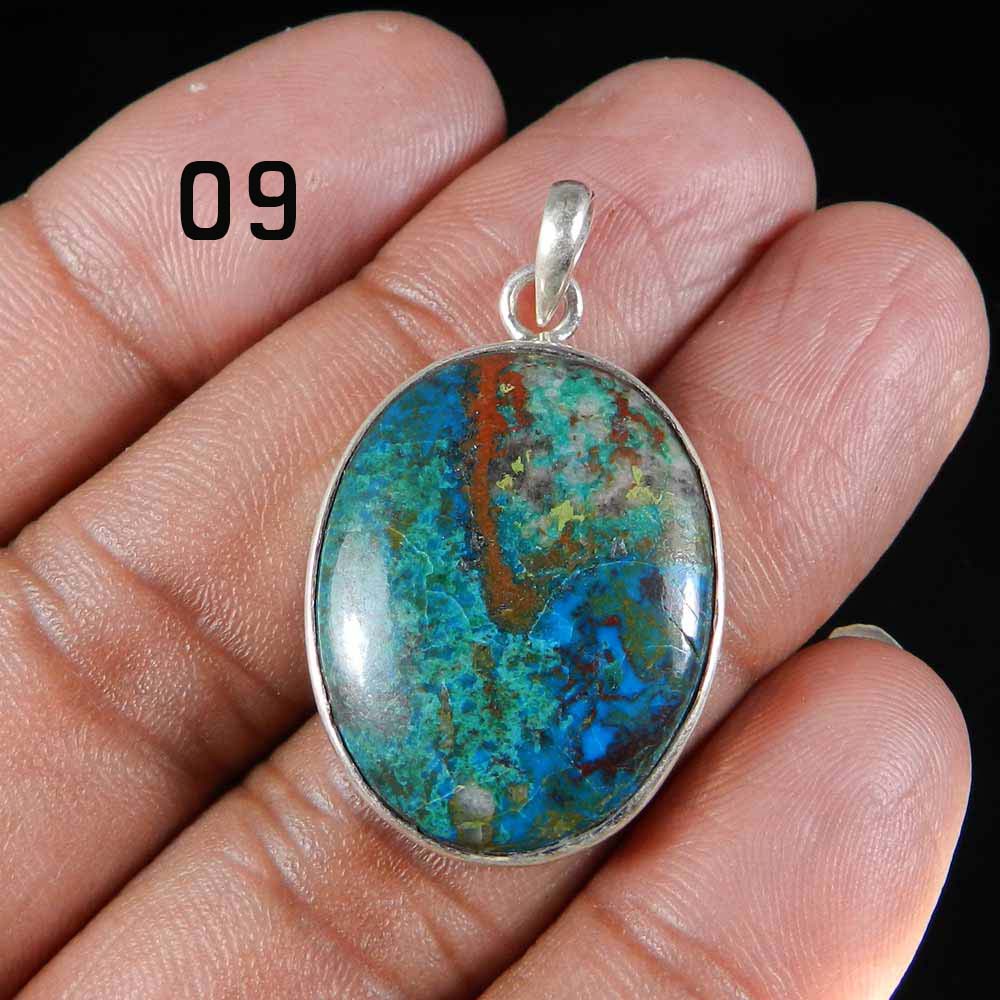 Chrysocolla 925 Sterling Silver Designer Bezel Set Pendant